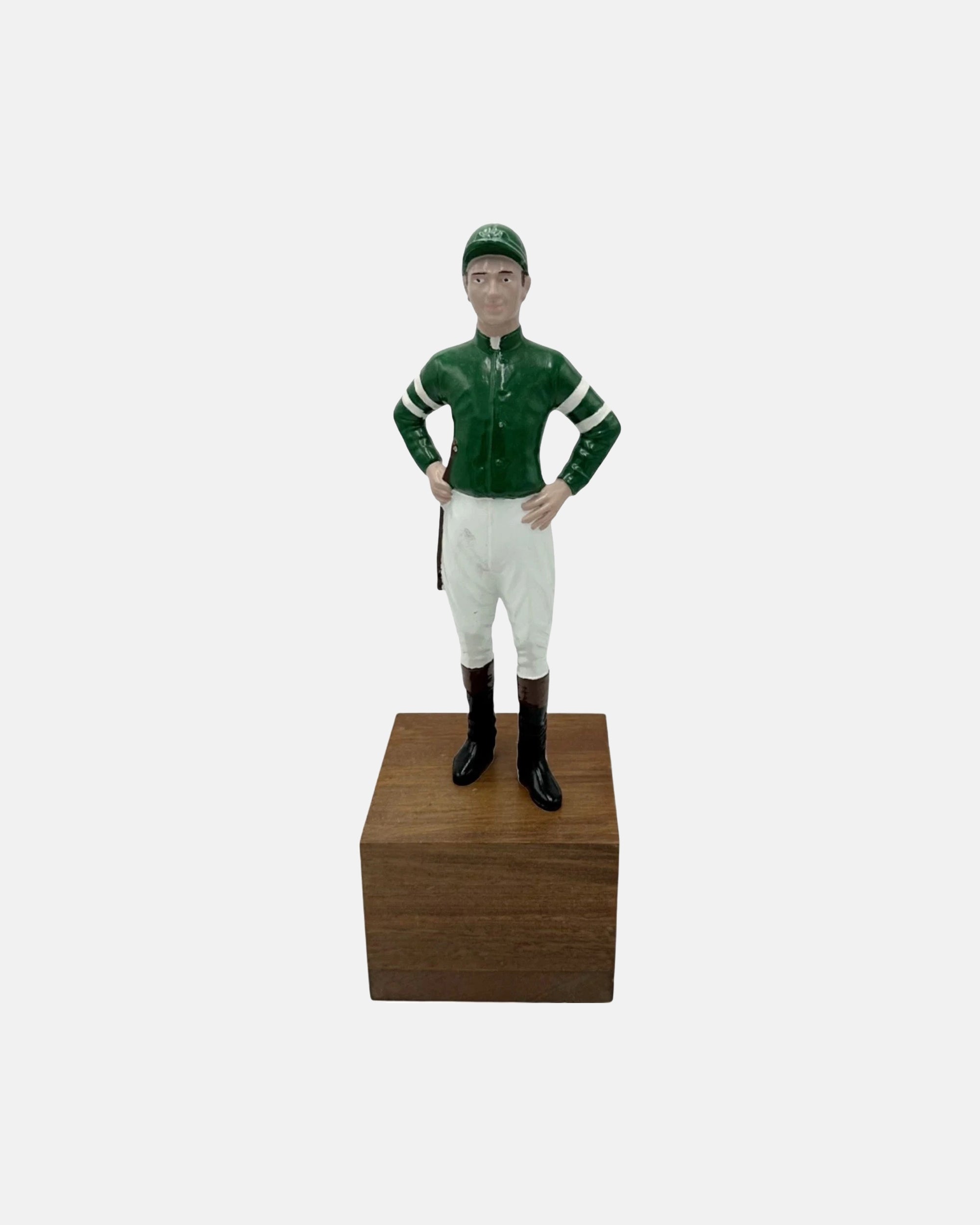 Vintage Equestrian Green Jockey Bookend Statue 13"H