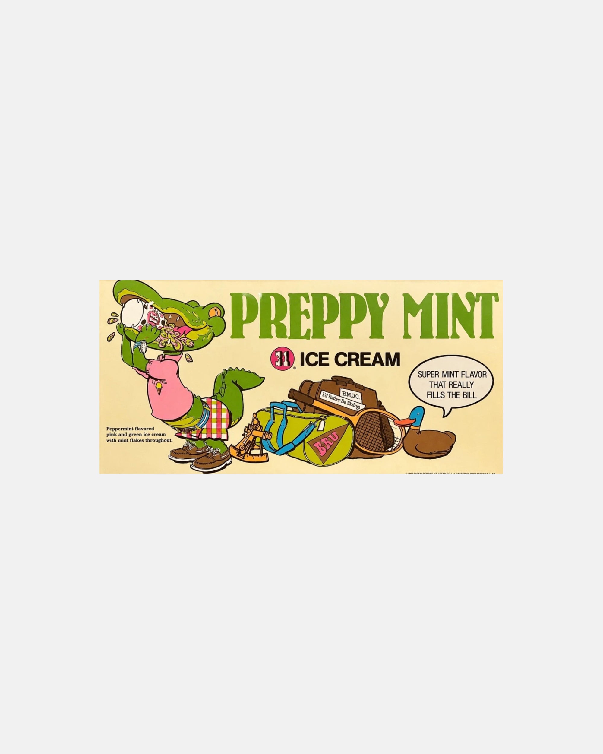 Vintage Baskin Robbins Preppy Mint 1983 Framed Advertising Poster Alligator