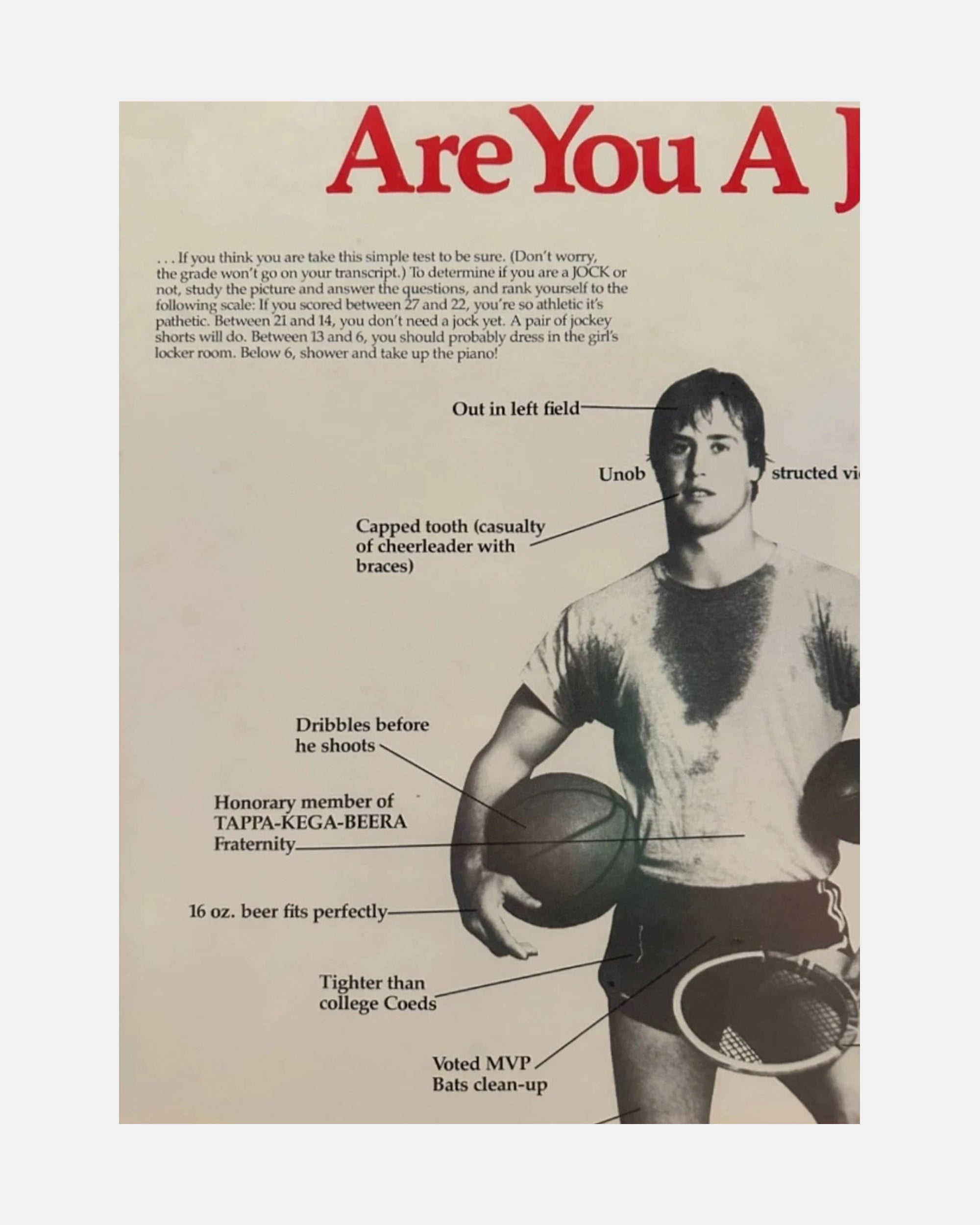 Vintage "Are You A Jock?" 1980 Framed Poster 19 x 26 in.