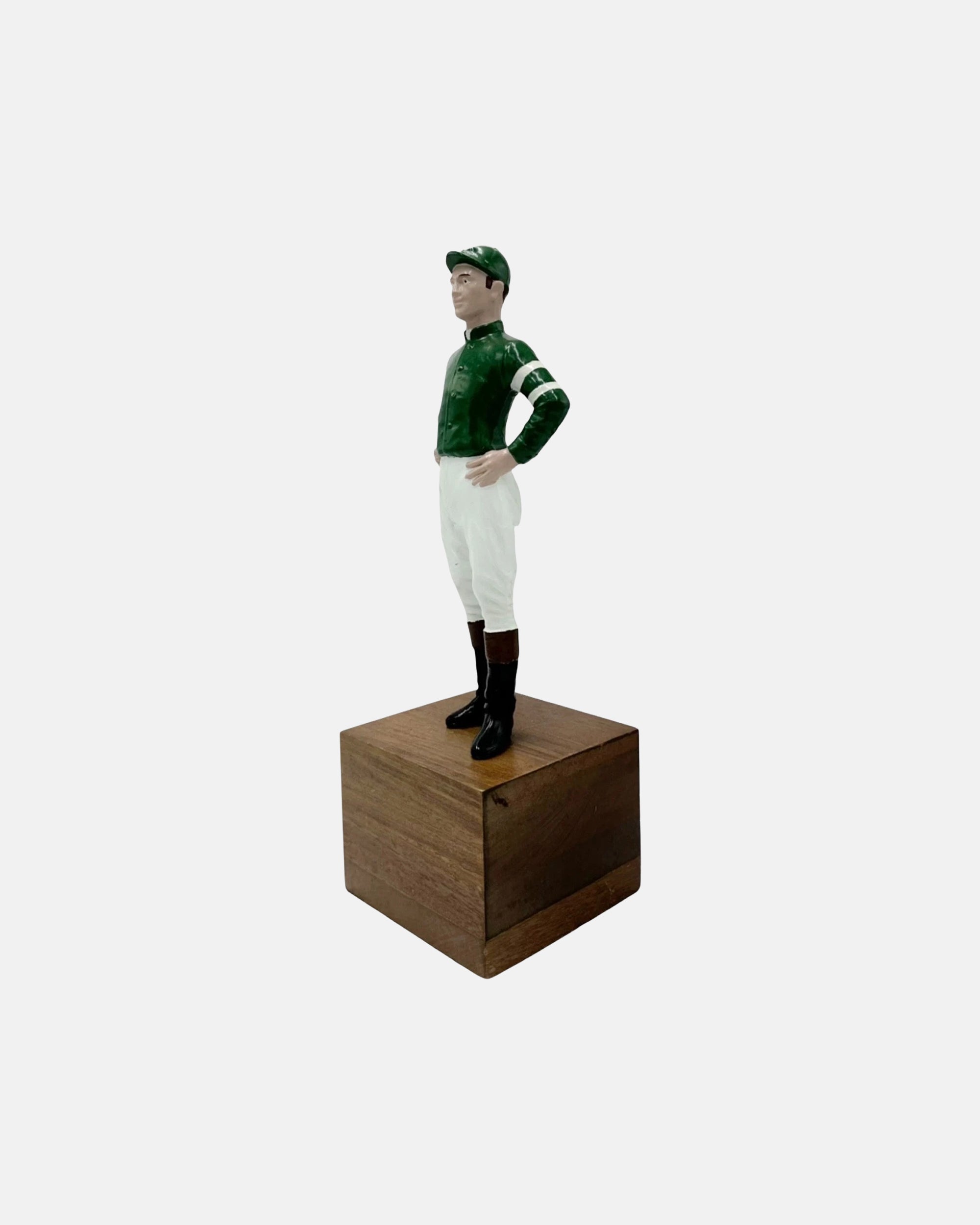 Vintage Equestrian Green Jockey Bookend Statue 13"H