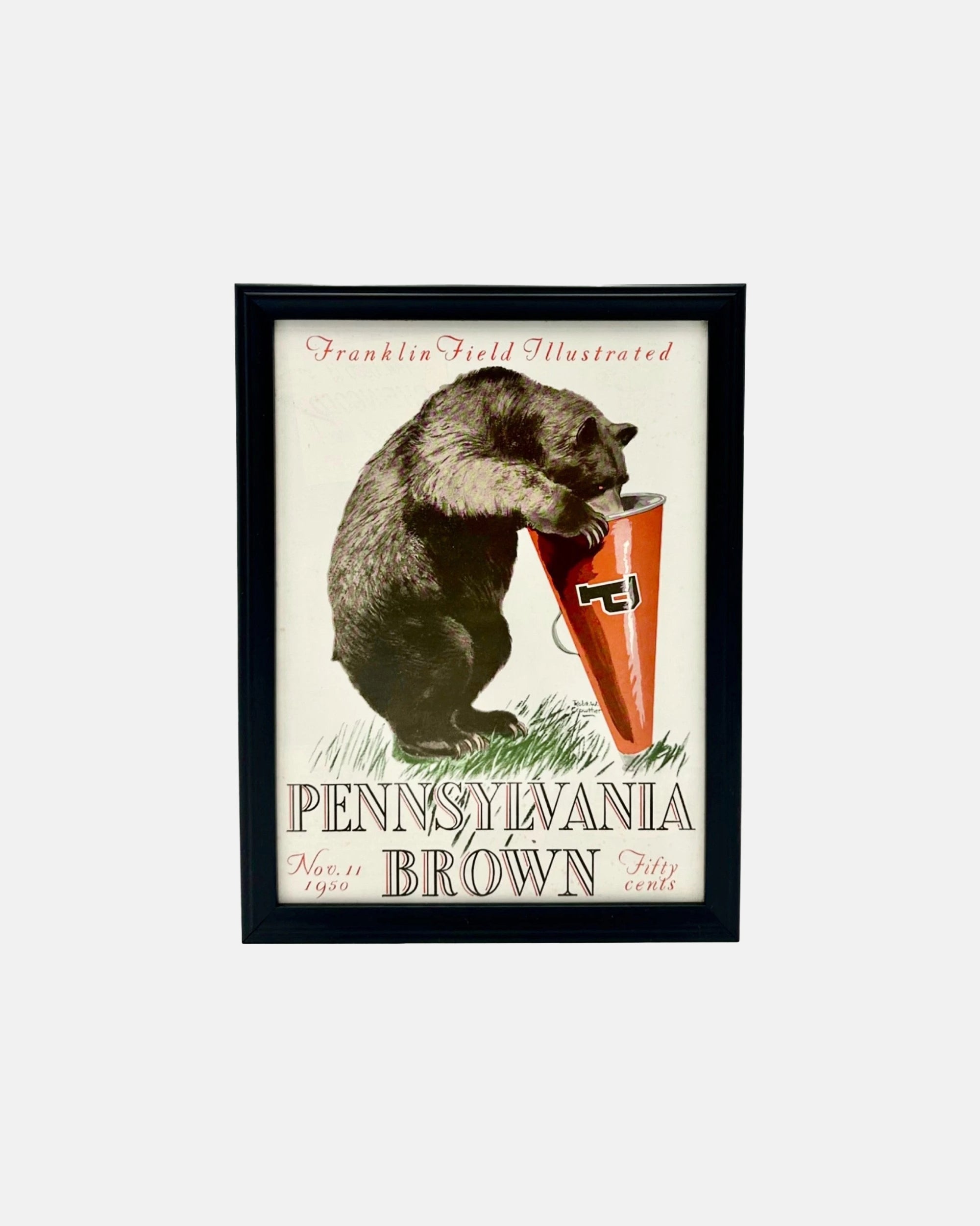Vintage Pennsylvania vs. Brown Framed 1950 Football Program Cover