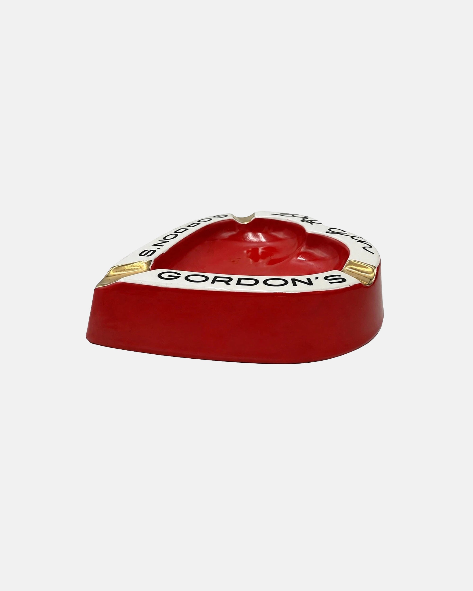 Vintage Gordon's Dry Gin Red Ceramic Heart Shaped Ashtray Catchall Dish