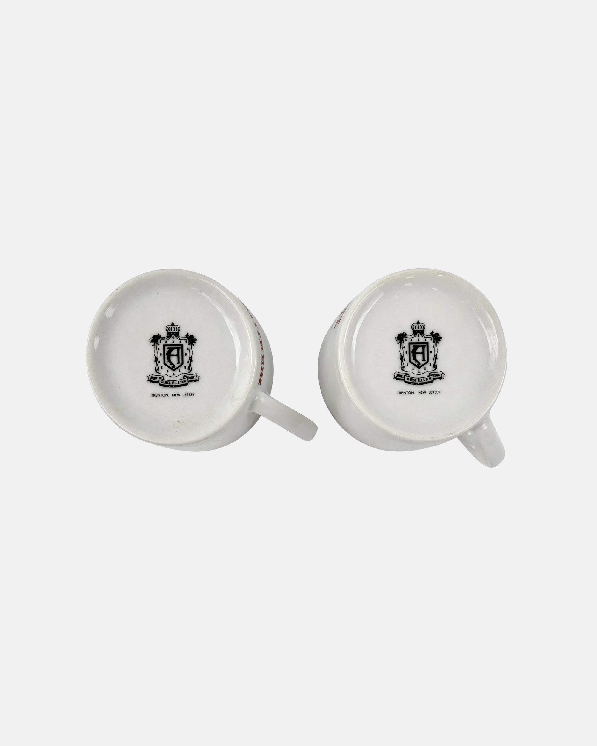 Pair Vintage Harvard Business School Porcelain Demitasse Cups Saucers
