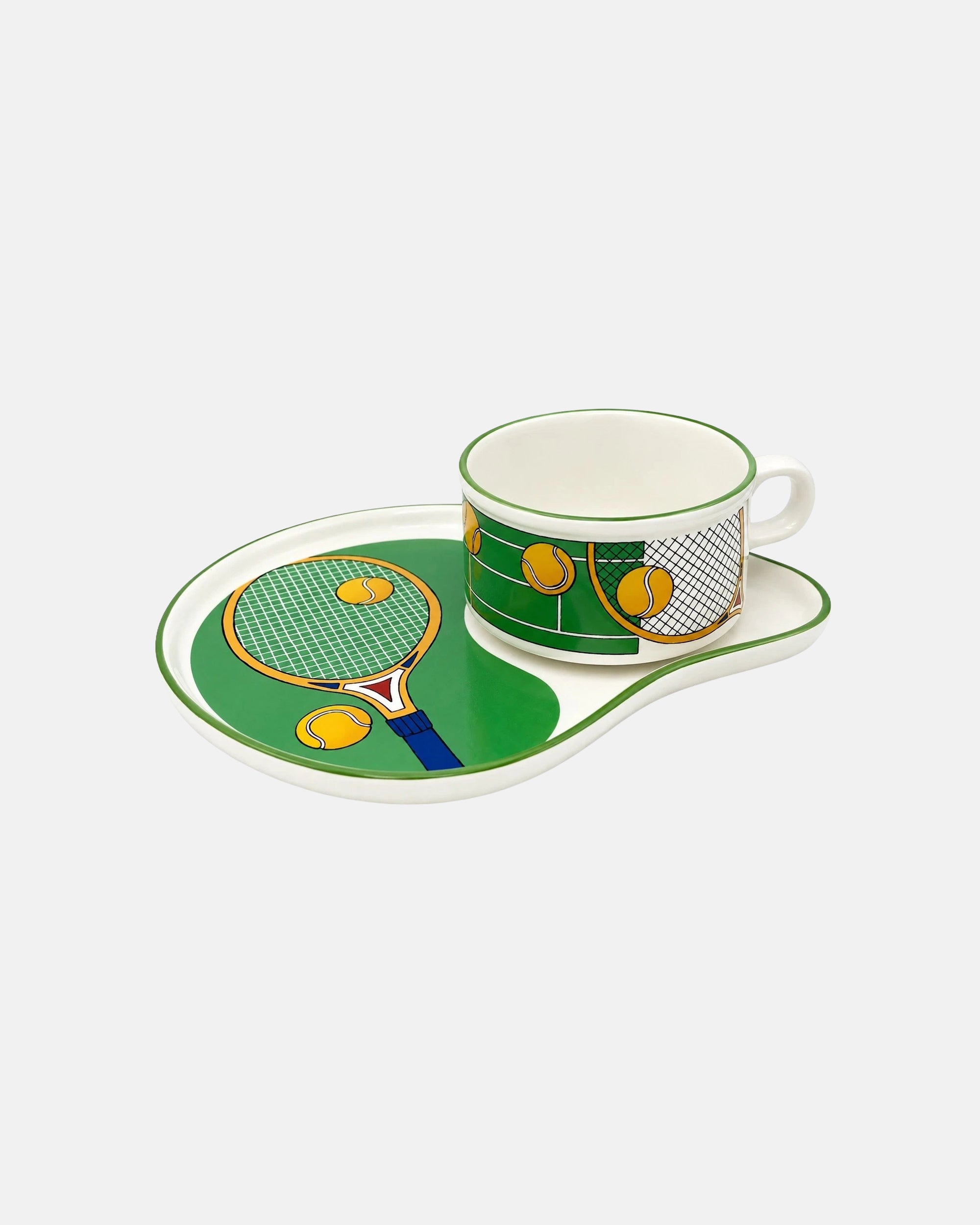 Vintage Tennis Racket Ceramic Coffee Cup & Saucer Set