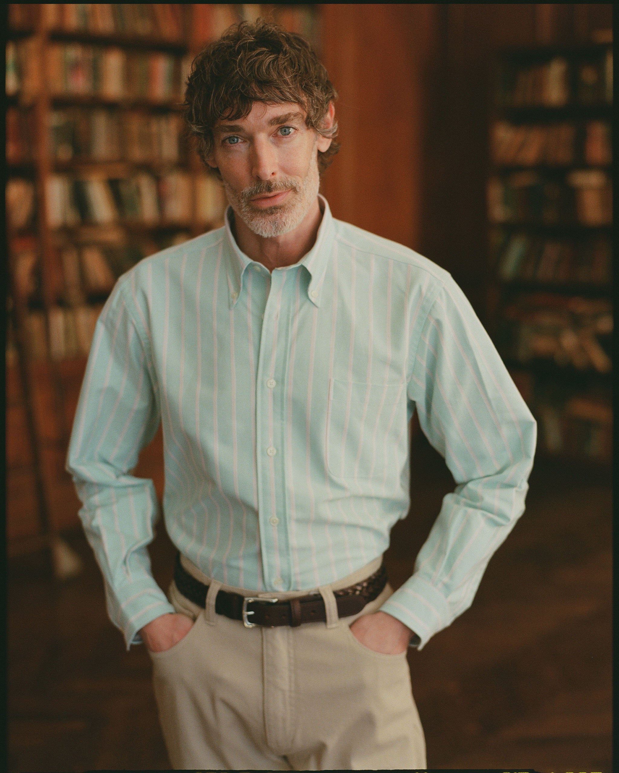 Made-in-USA Teal & Pink Stripe Oxford Cloth Sport Shirt - Classic Fit