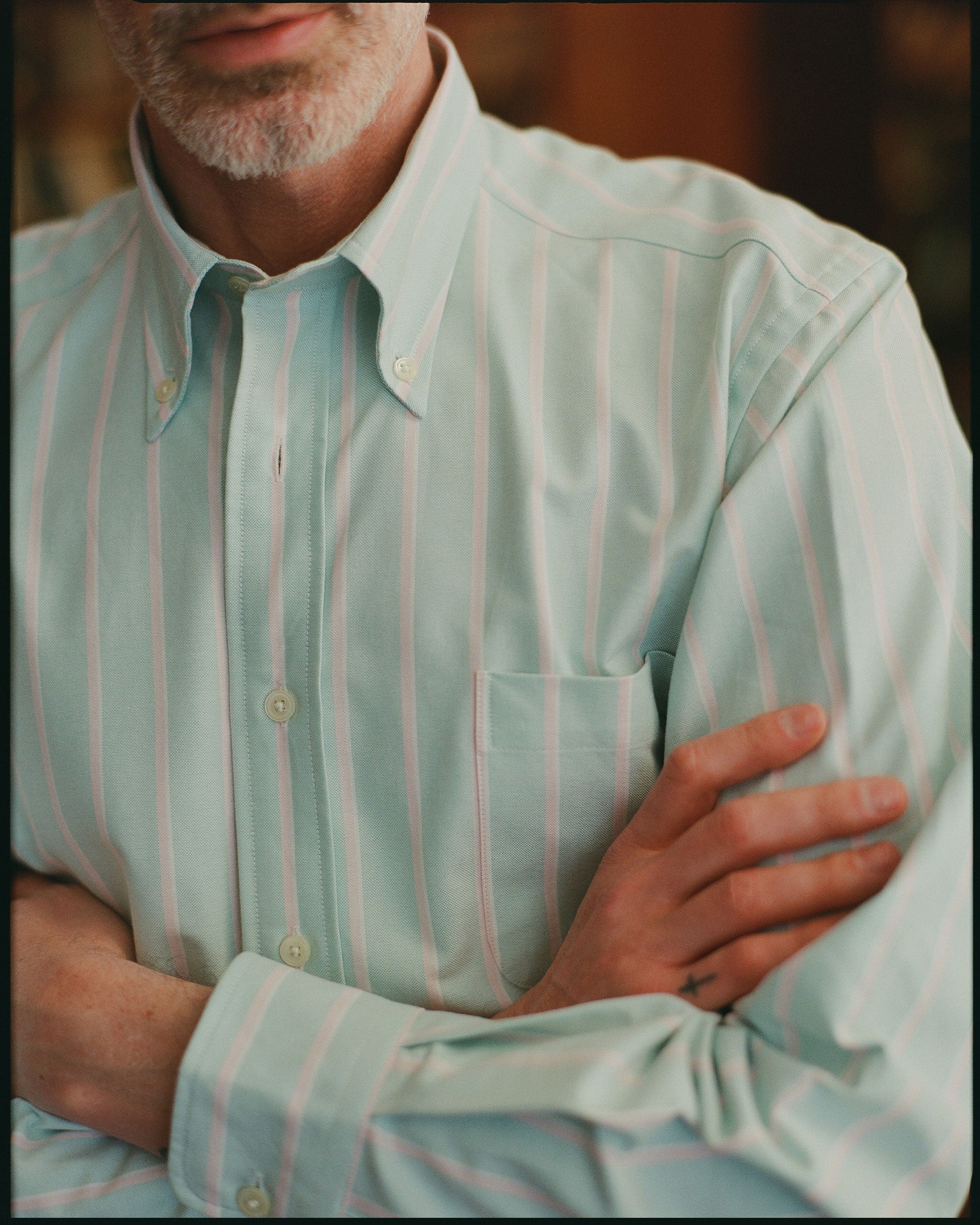 Made-in-USA Teal & Pink Stripe Oxford Cloth Sport Shirt - Classic Fit