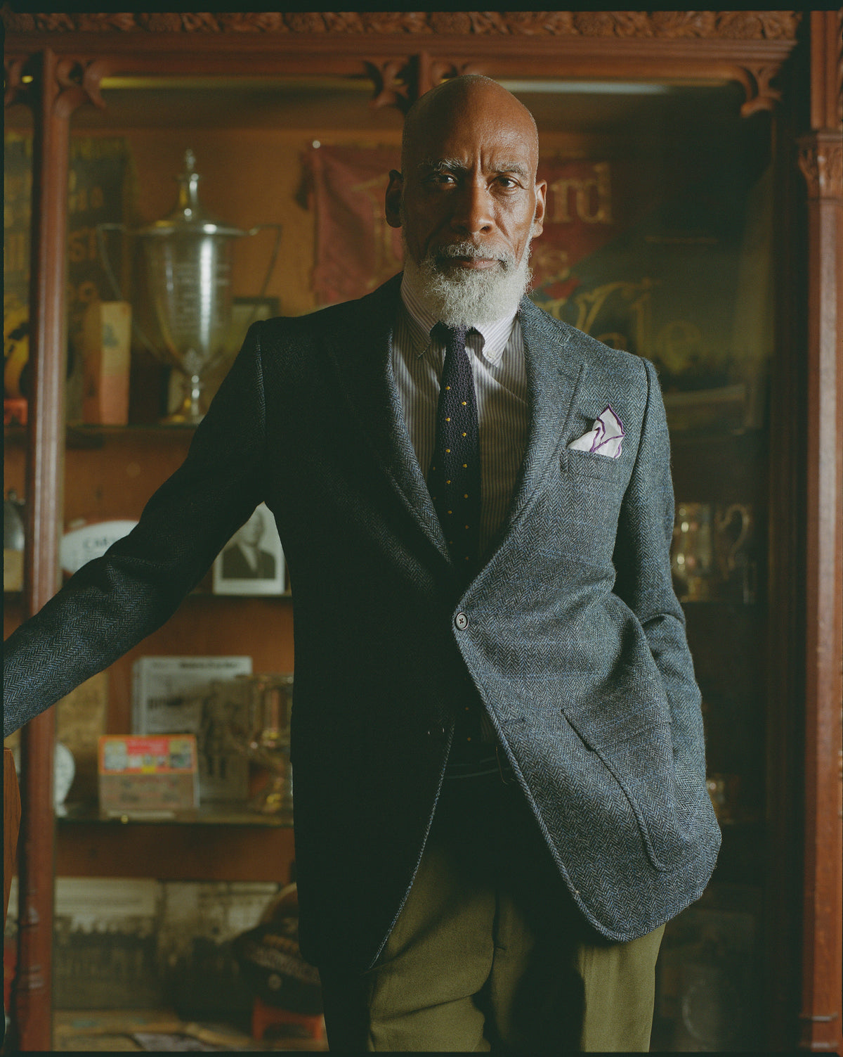 Made-in-USA Blue Herringbone Windowpane Cheviot Tweed Sport Coat