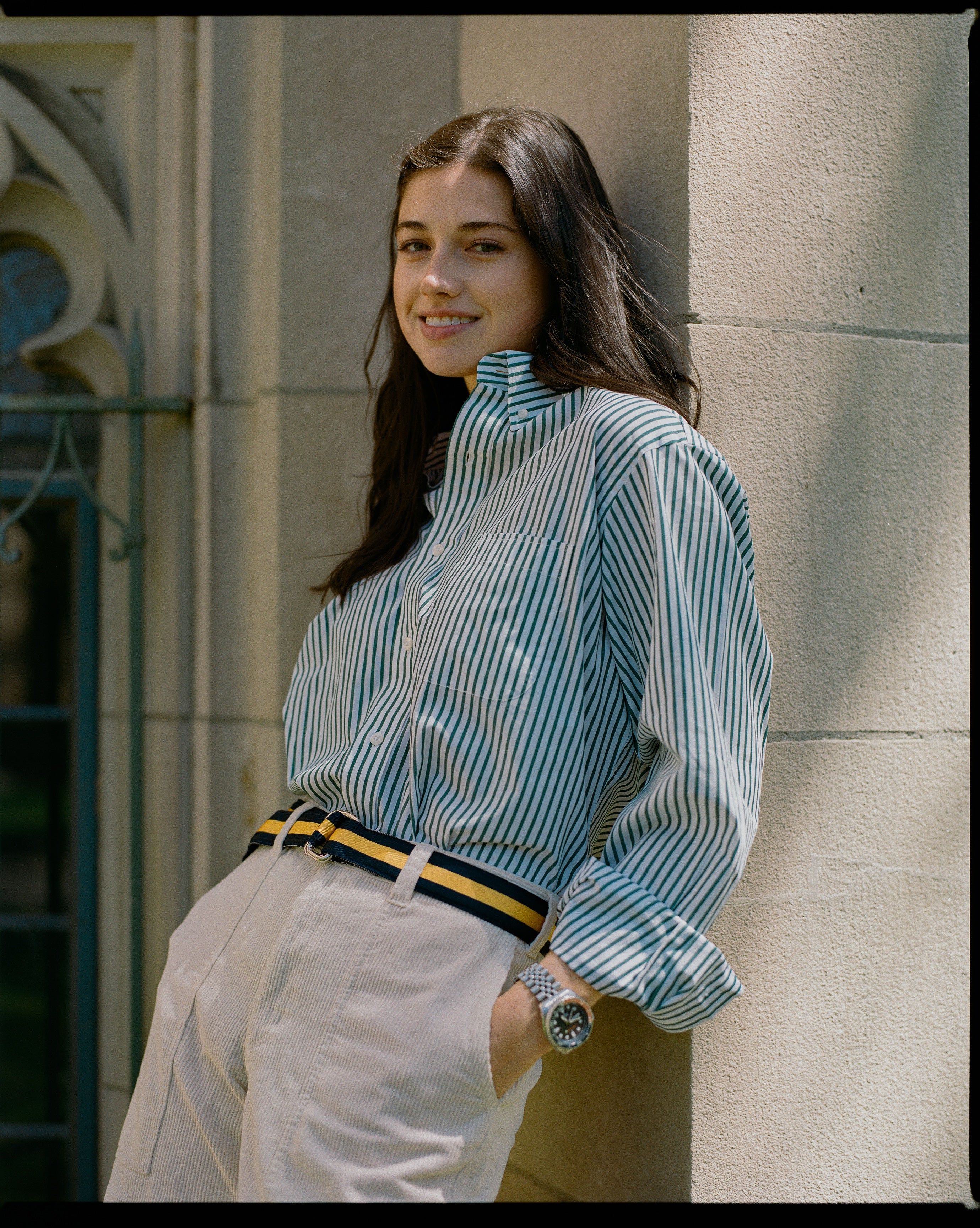 Made-in-Canada Green Butcher Stripe Broadcloth Button Down Shirt