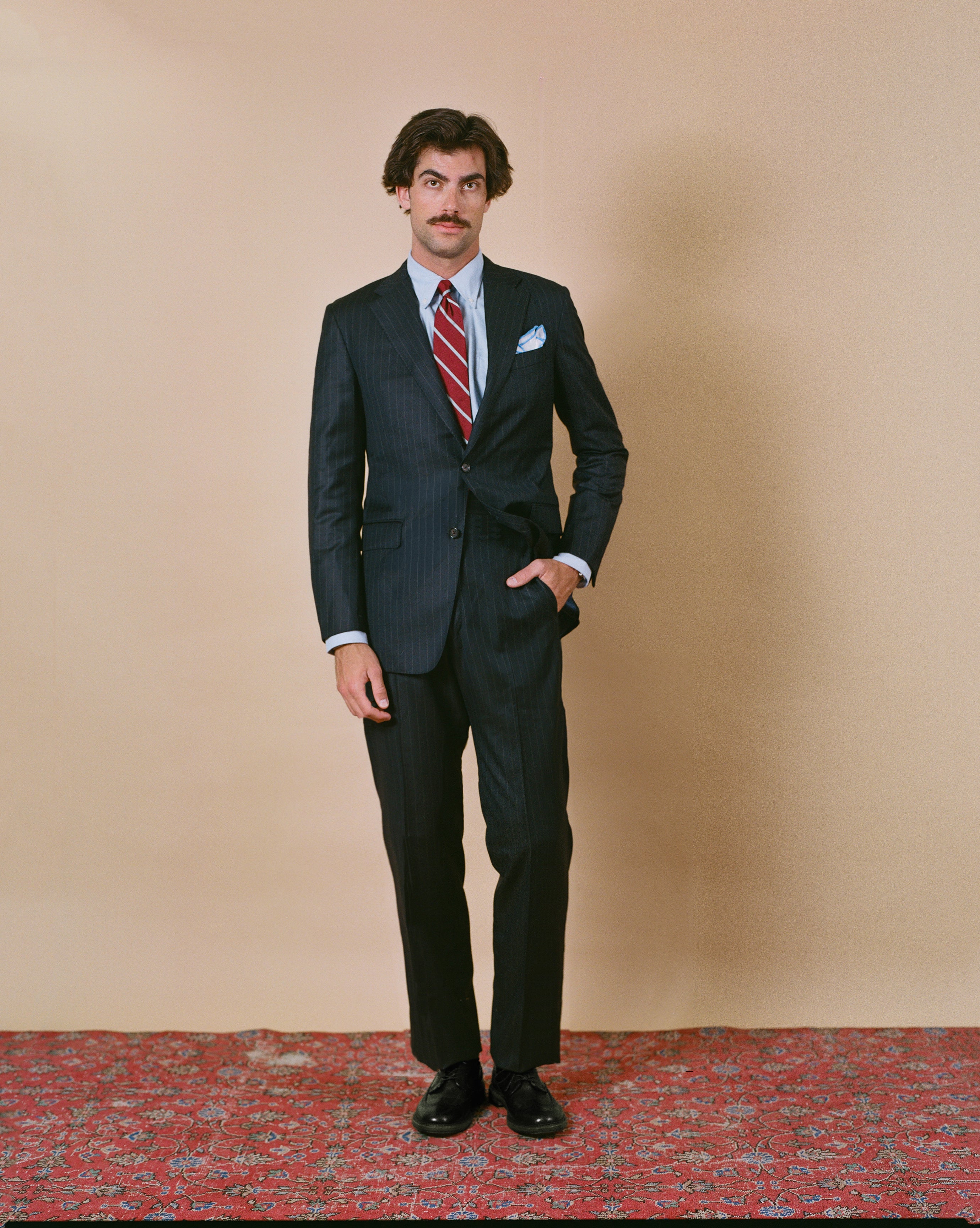 Made-in-USA Navy Chalkstripe Two-Button Darted Suit - Custom Make