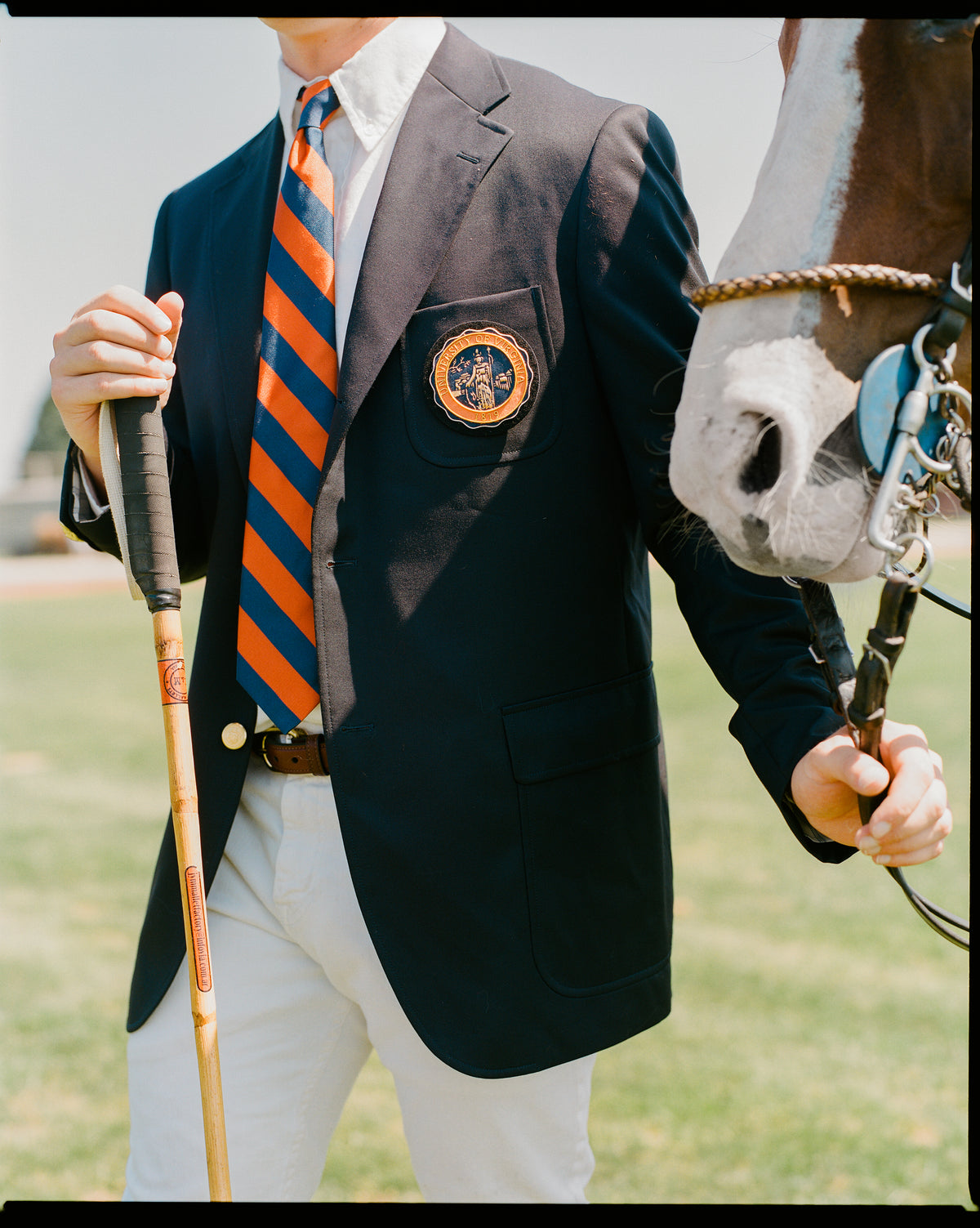 Made-in-USA Navy & Orange Guard Stripe Silk Repp Tie