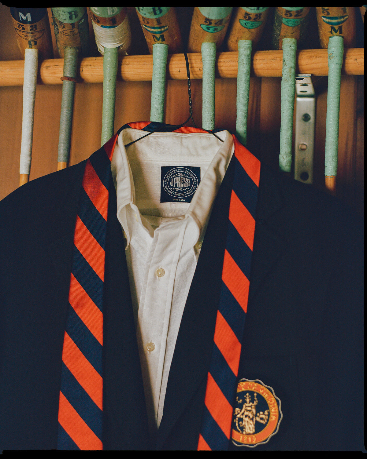 Made-in-USA Navy & Orange Guard Stripe Silk Repp Tie