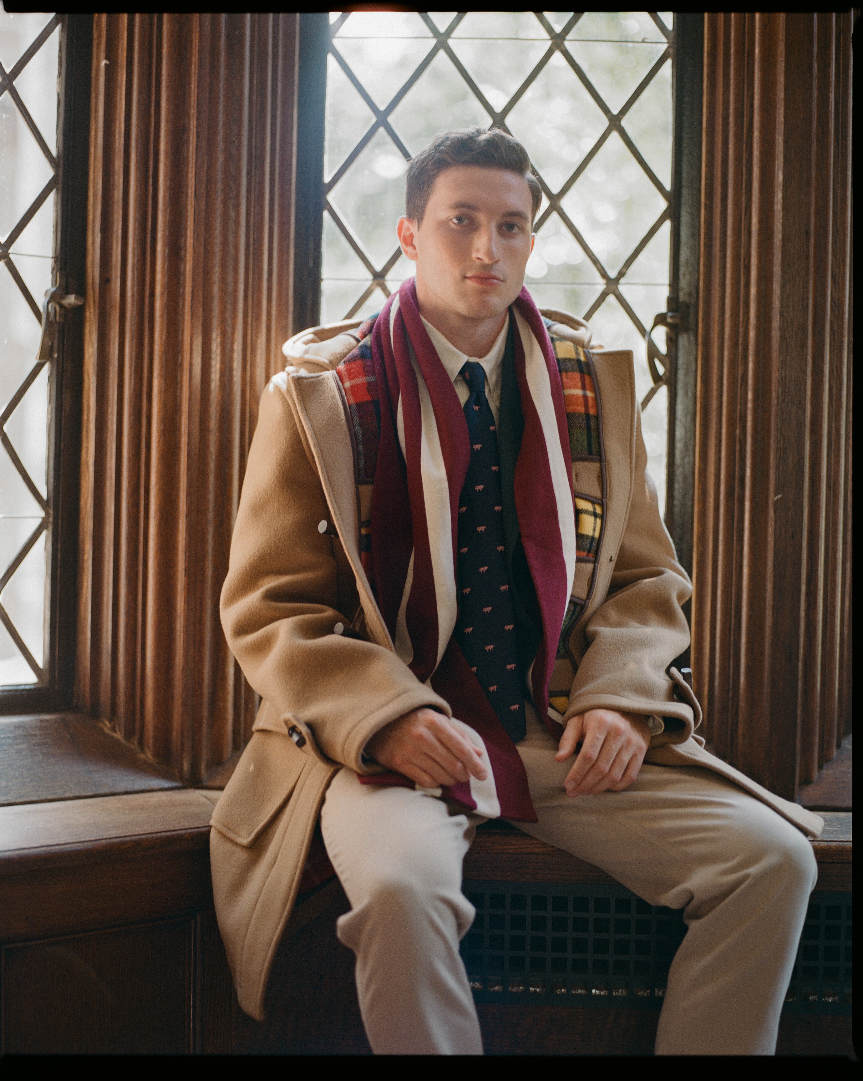 Schoolboy Muffler - Burgundy/White | Winter Muffler - J. Press