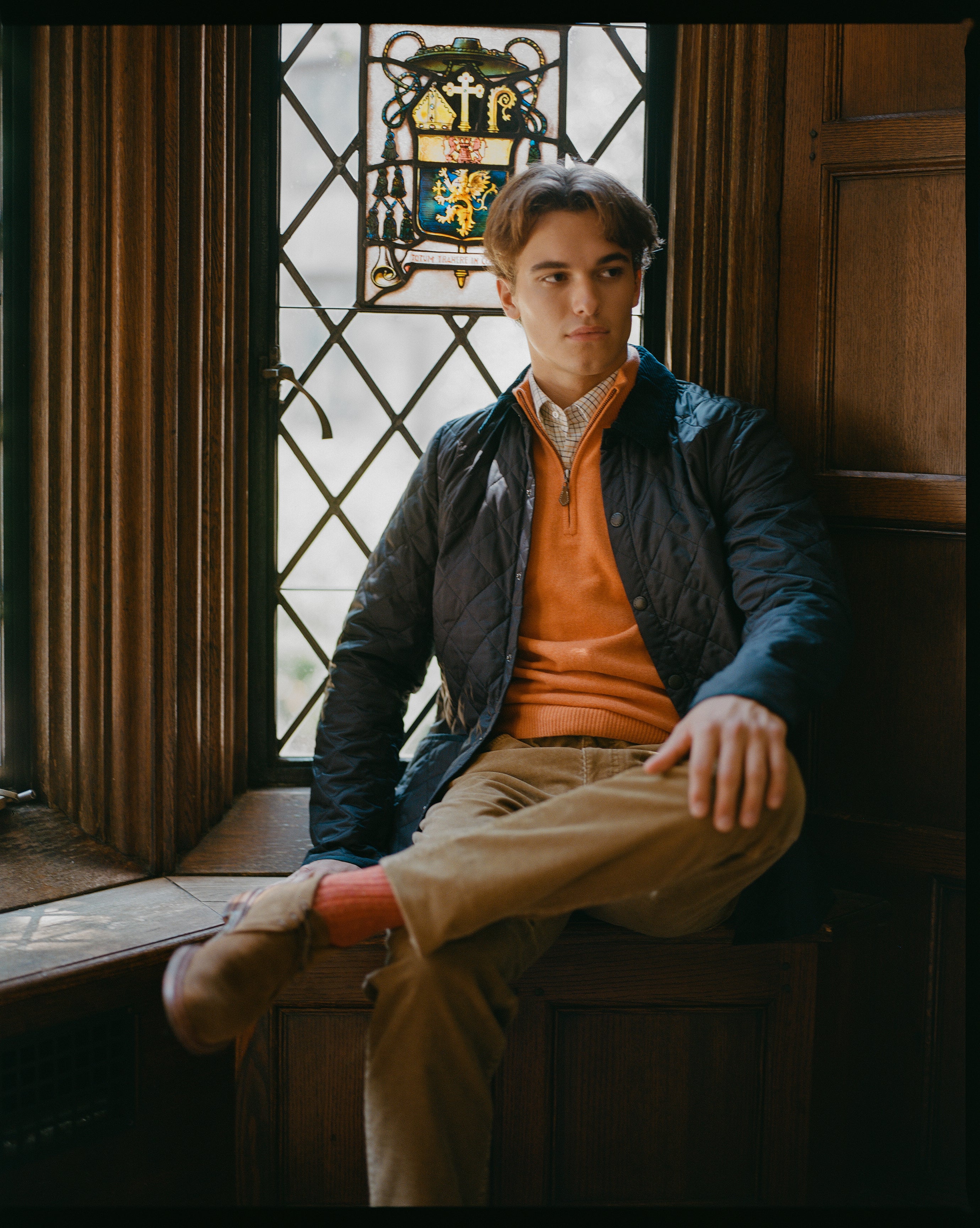 Orange Lambswool Quarter Zip-up Sweater