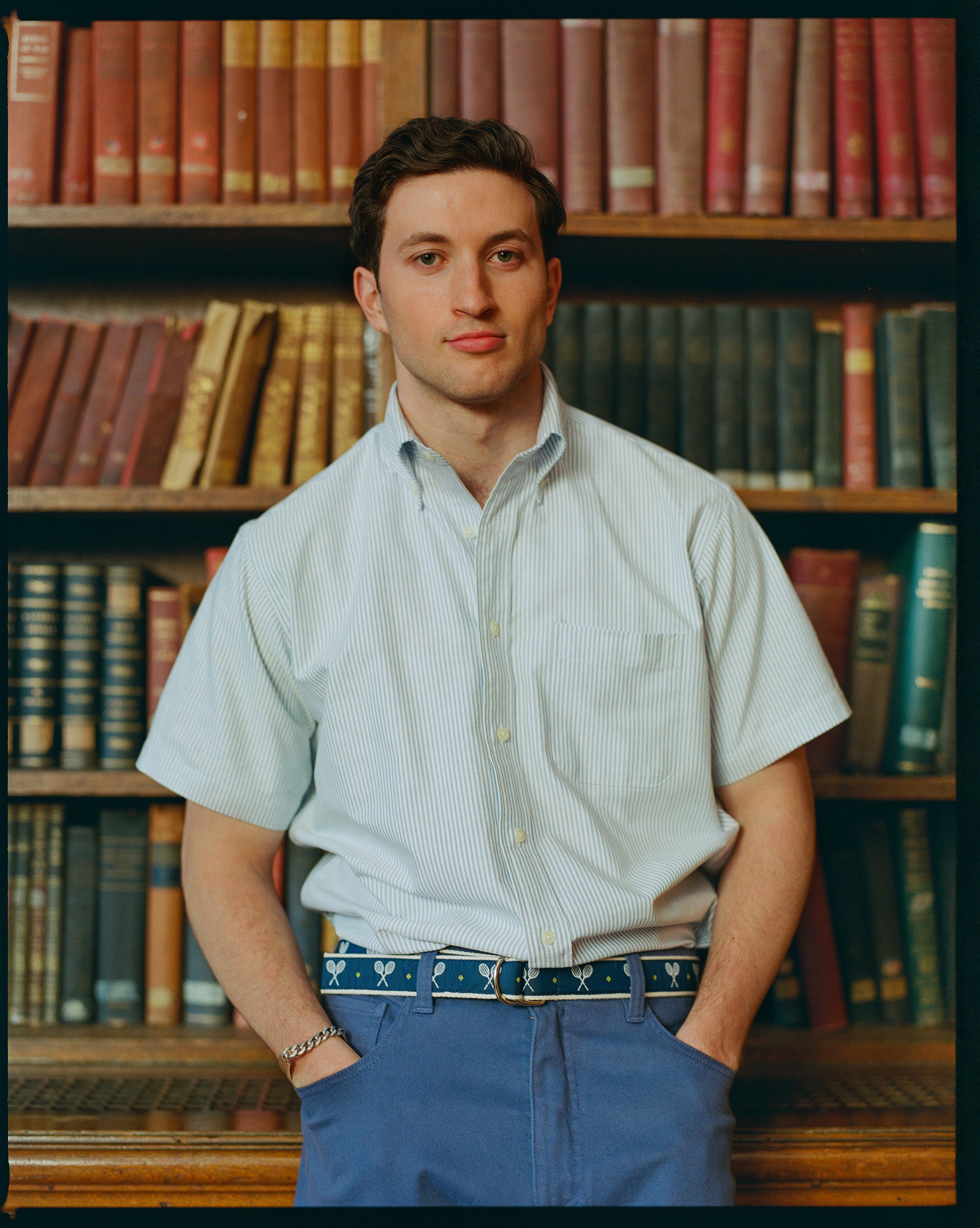 Made-in-USA Blue University Stripe Oxford Cloth Short Sleeve Sport Shirt - Classic Fit