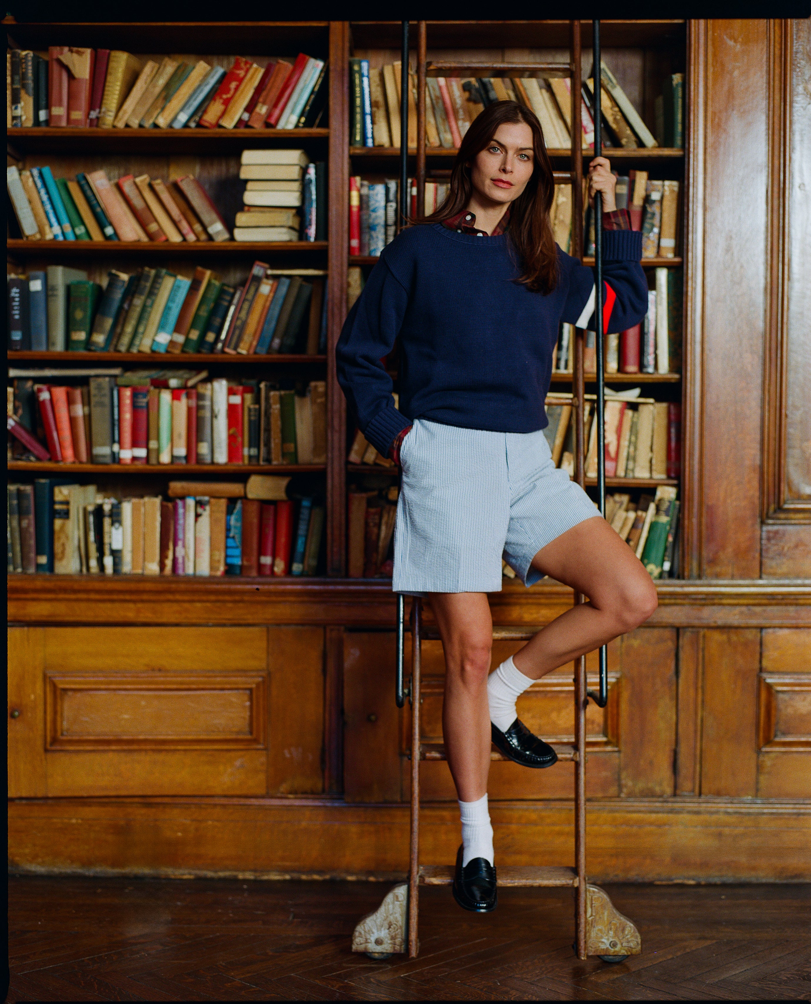 Light Blue Cotton Seersucker Shorts