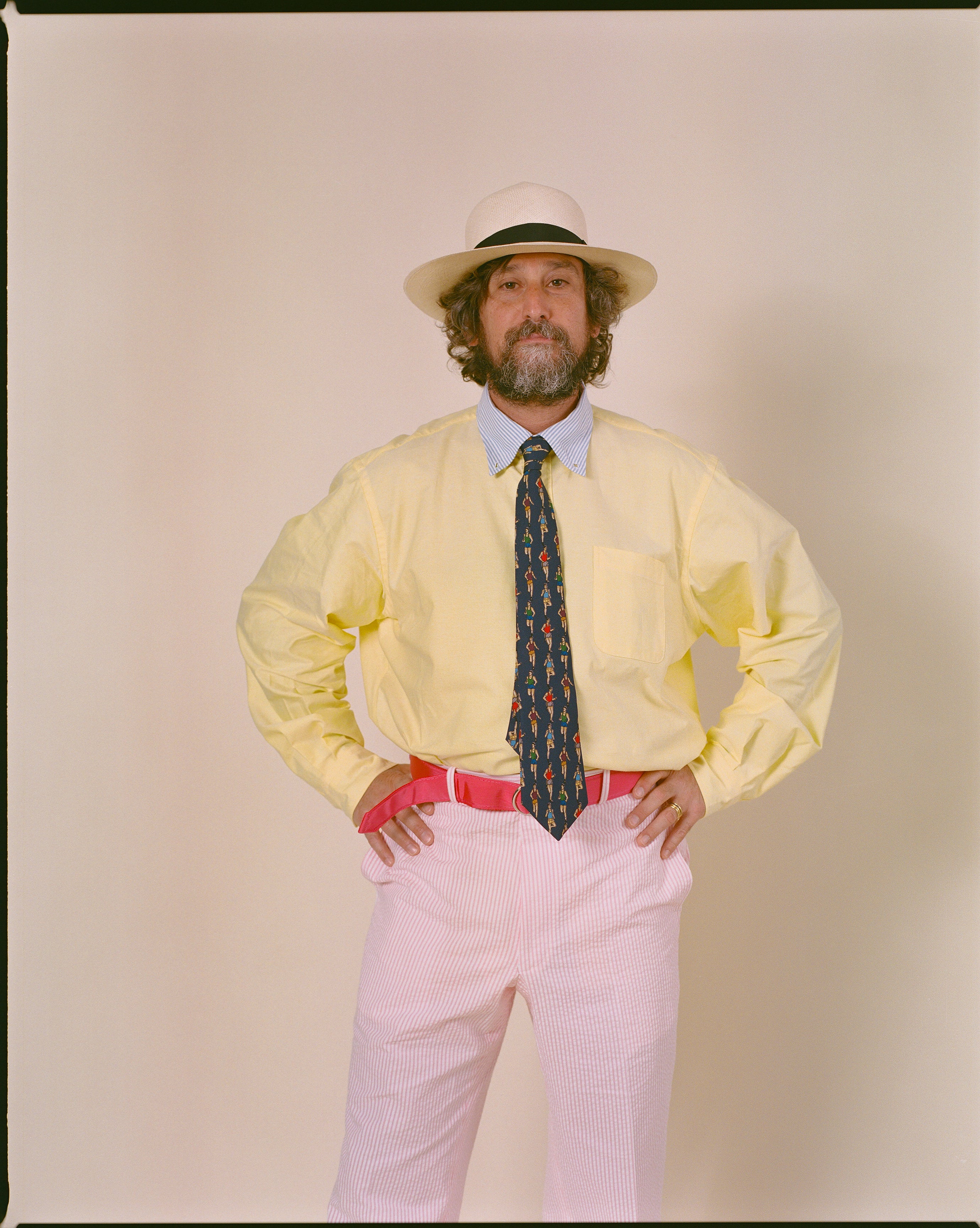 Made-in-USA Mr. Mort Yellow with Blue Stripe Contrast Collar Oxford Sport Shirt