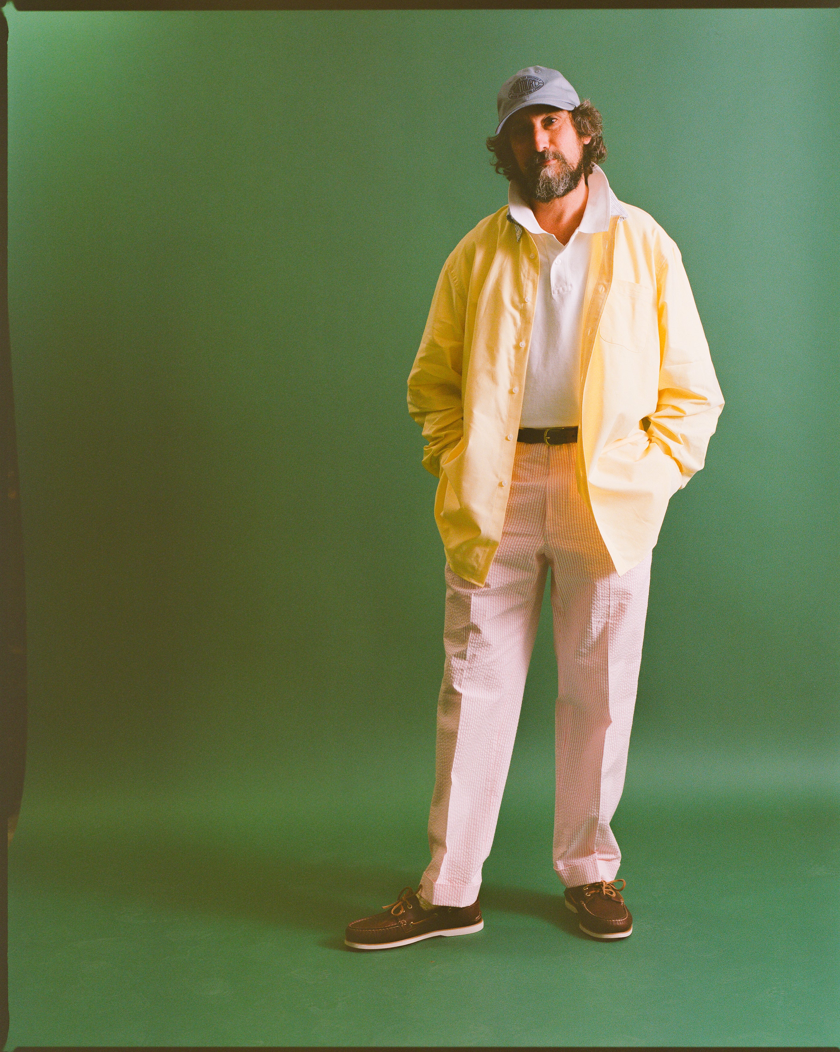 Made-in-USA Mr. Mort Yellow with Blue Stripe Contrast Collar Oxford Sport Shirt