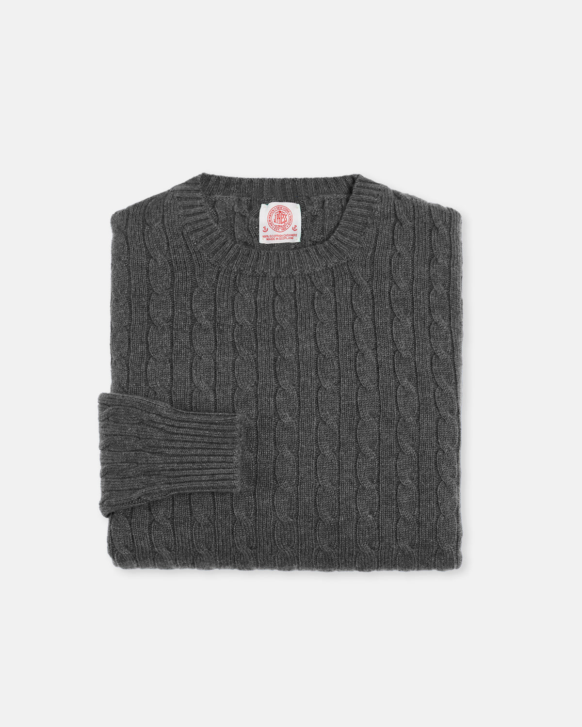 Made-in-Scotland Grey Cable Knit Cashmere Sweater