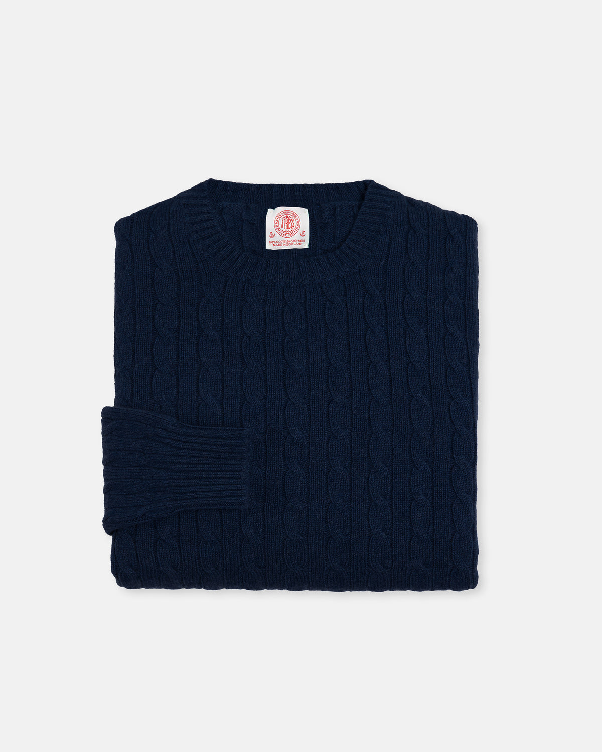 Made-in-Scotland Navy Cable Knit Cashmere Sweater