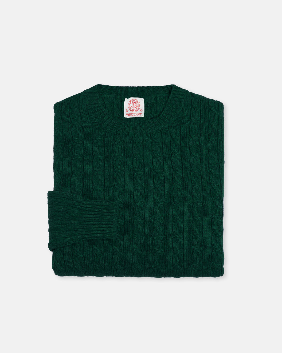 Made-in-Scotland Dark Green Cable Knit Cashmere Sweater