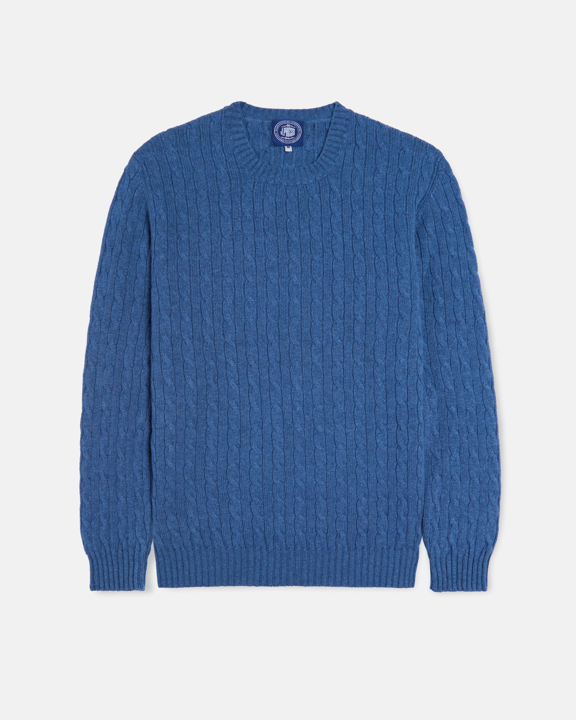 Made-in-Scotland Blue Cable Knit Cashmere Sweater
