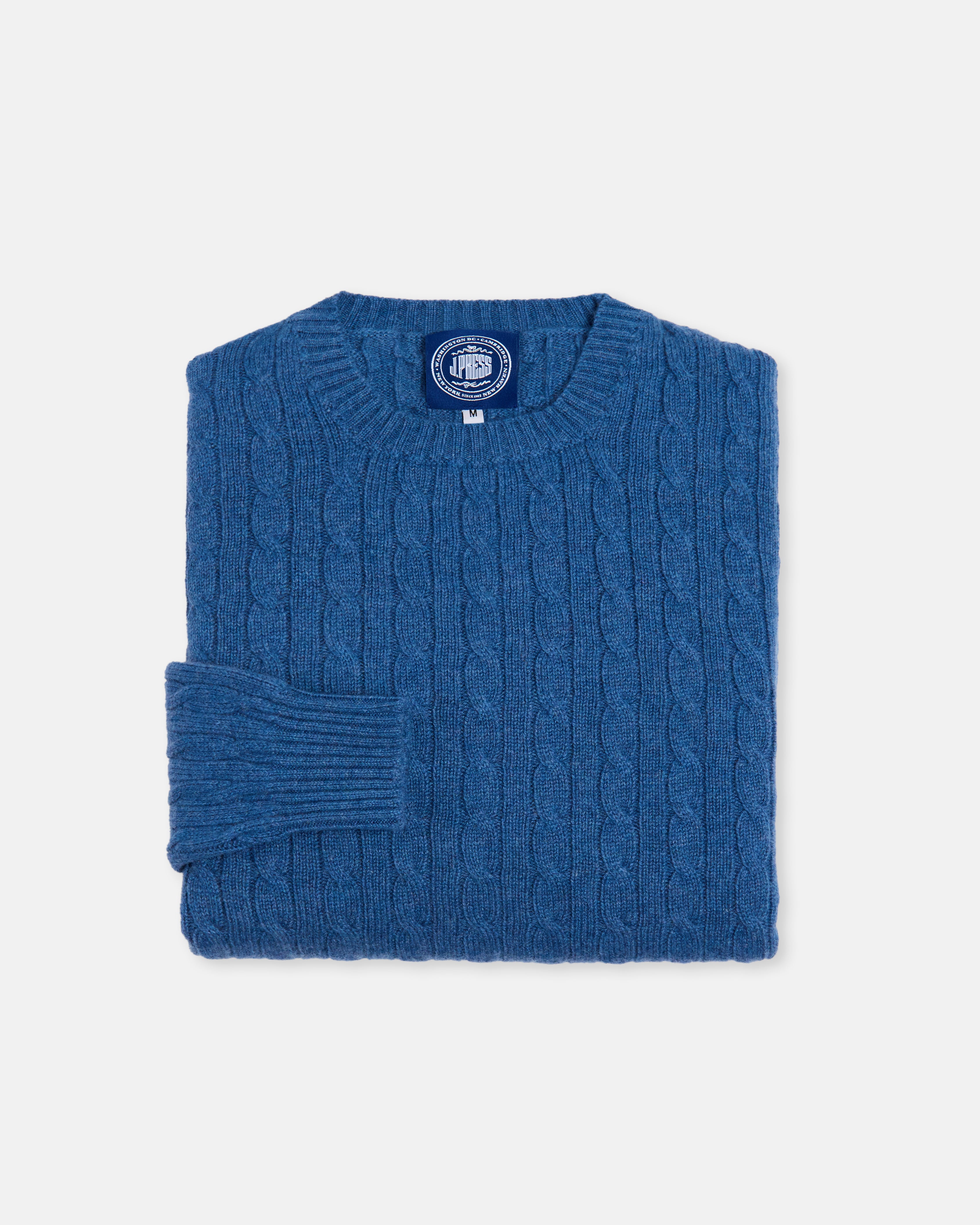 Made-in-Scotland Blue Cable Knit Cashmere Sweater