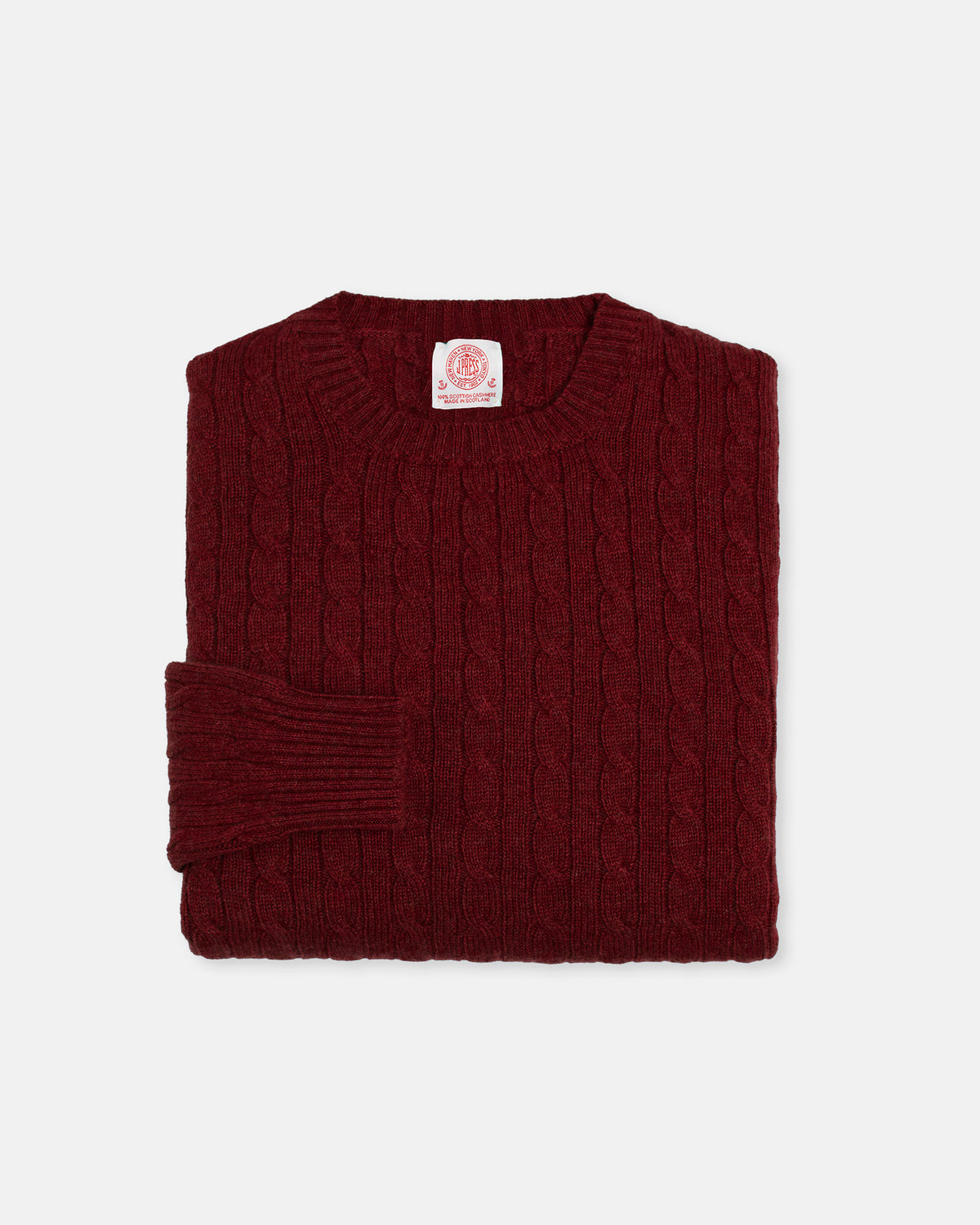Made-in-Scotland Burgundy Cable Knit Cashmere Sweater