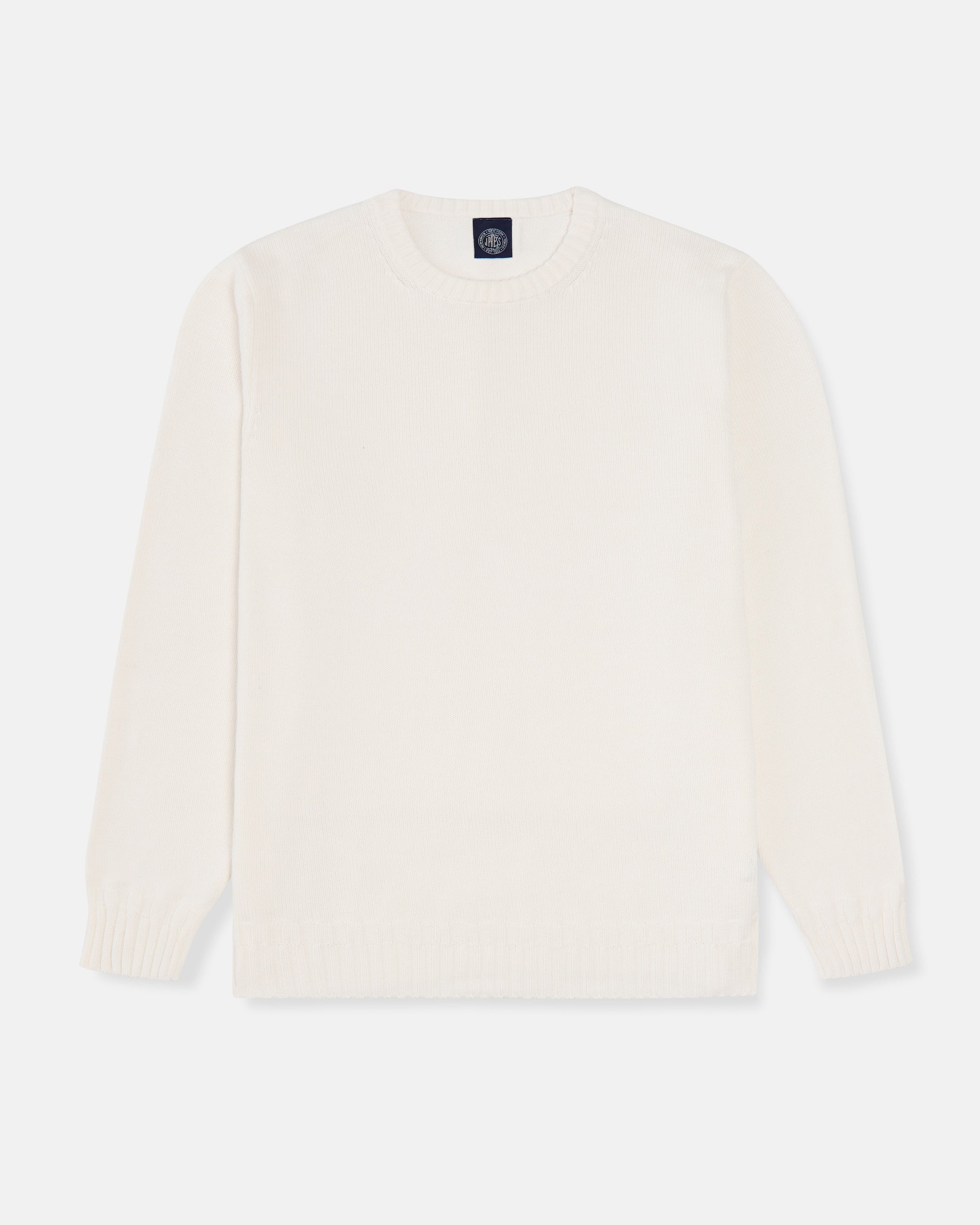 Ecru Fine Knit Cotton Crewneck Sweater