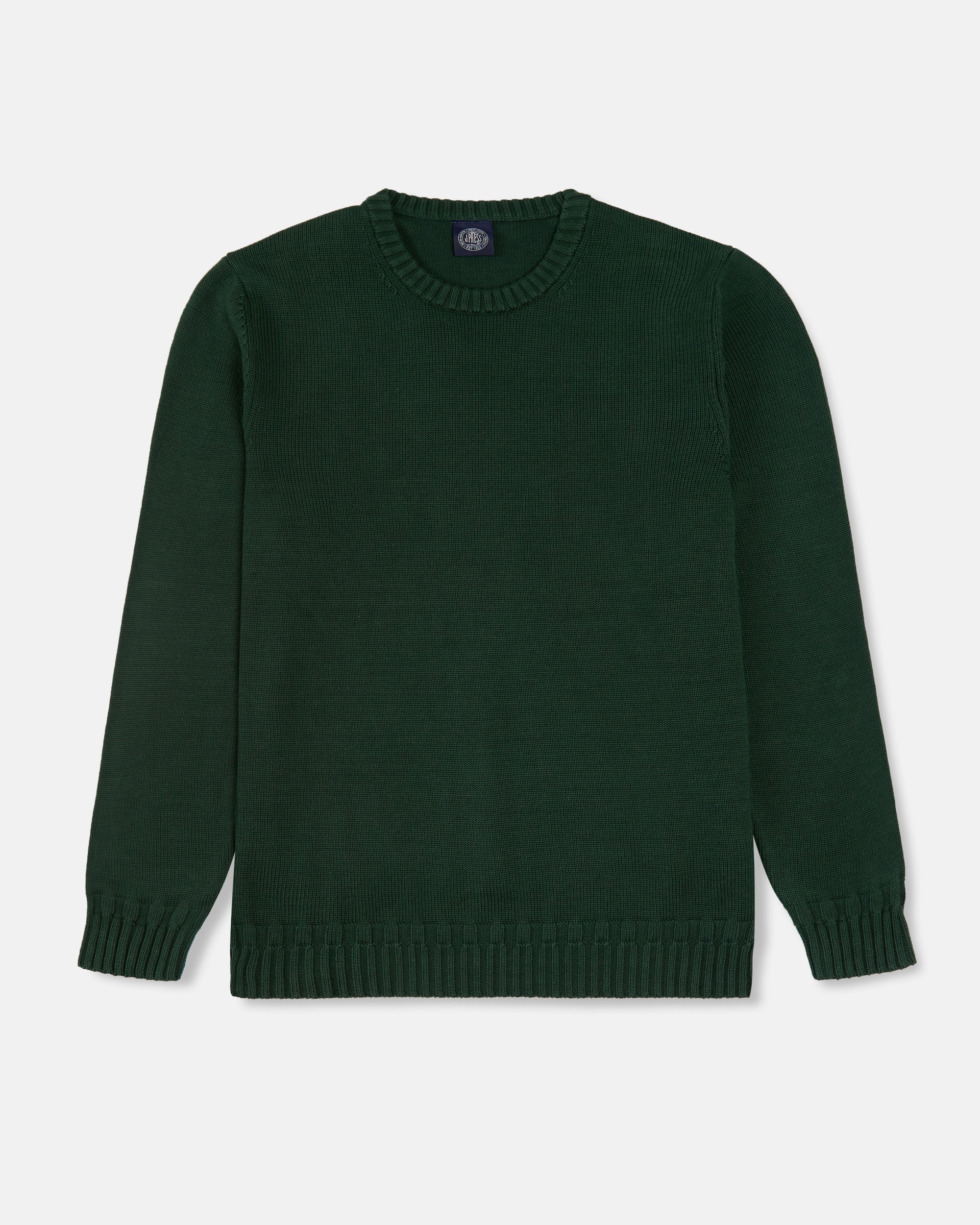 Green Fine Knit Cotton Crewneck Sweater