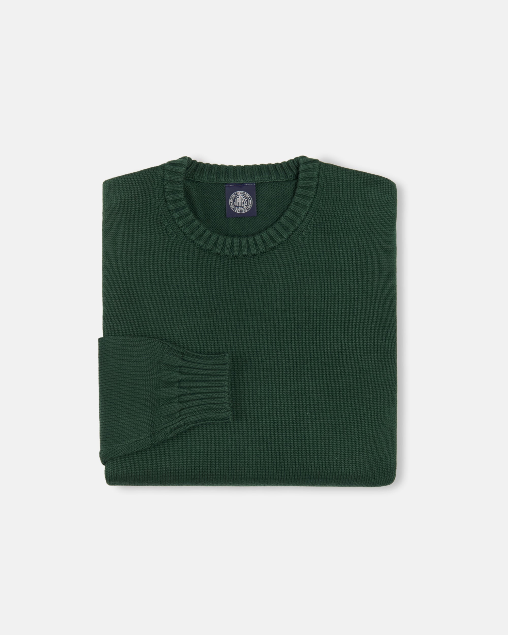 Green Fine Knit Cotton Crewneck Sweater