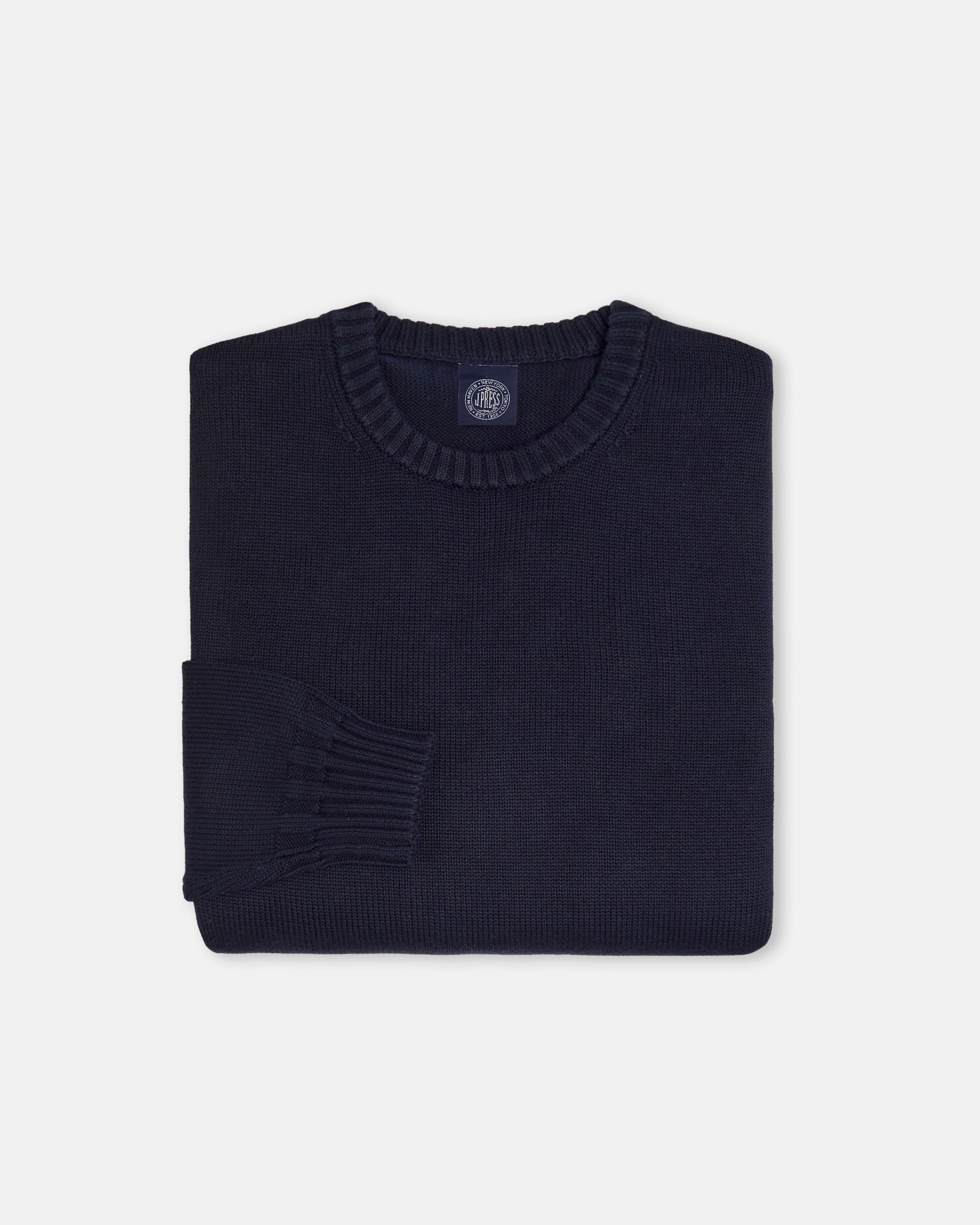 Navy Fine Knit Cotton Crewneck Sweater