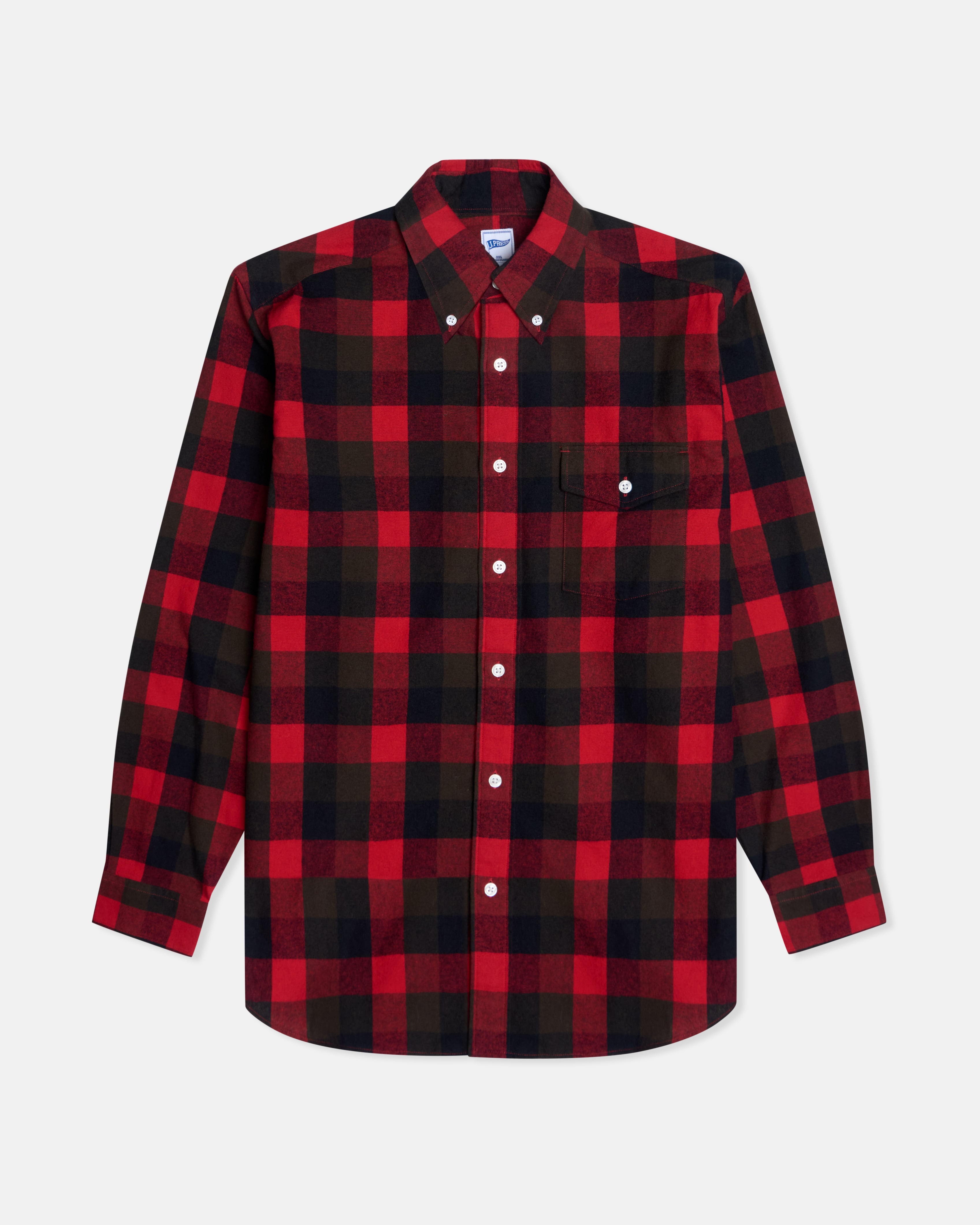 Red Plaid Cotton Flannel Sport Shirt - Trim Fit