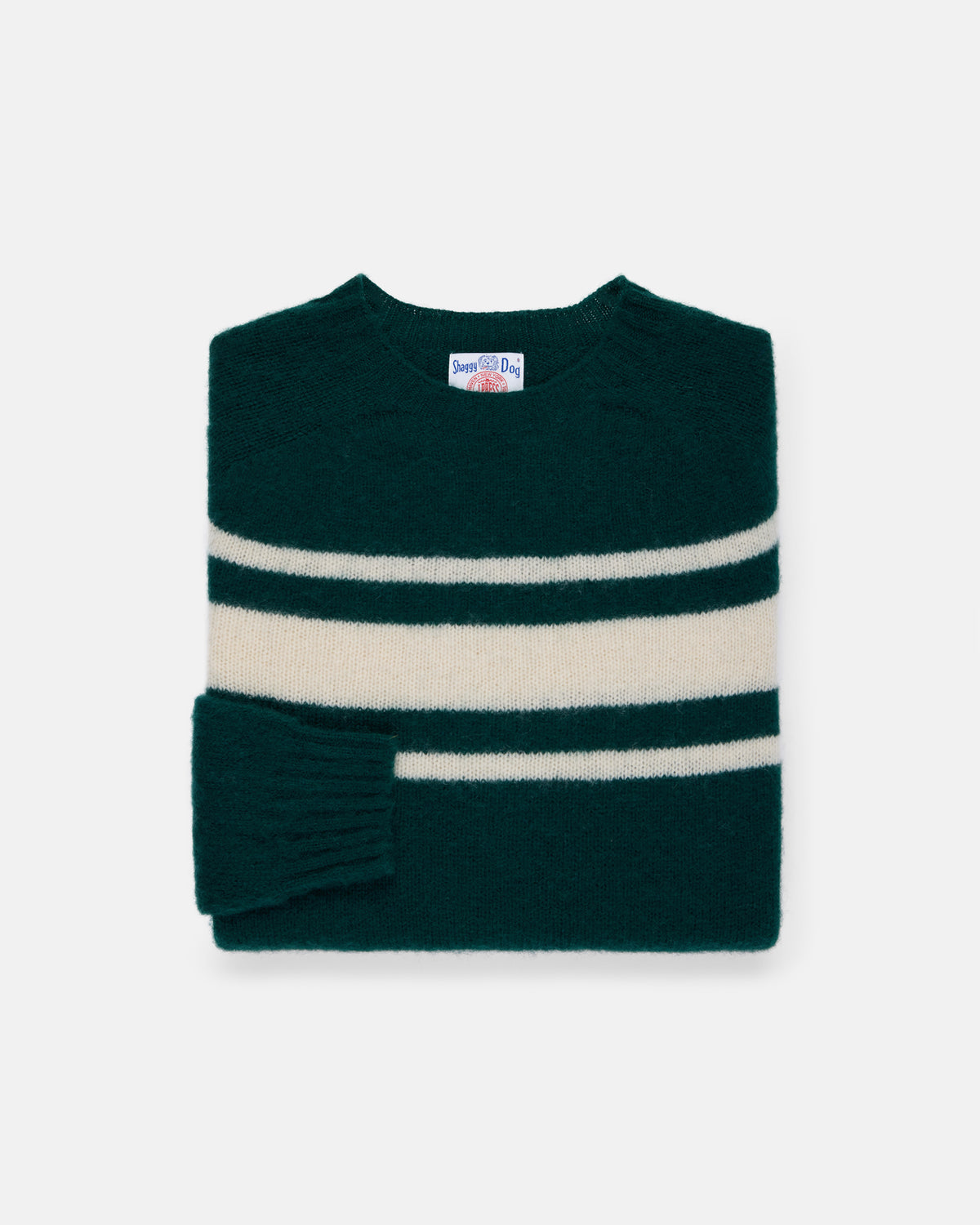 Made-in-Scotland Green Chest Stripe Shaggy Dog Sweater - Trim Fit