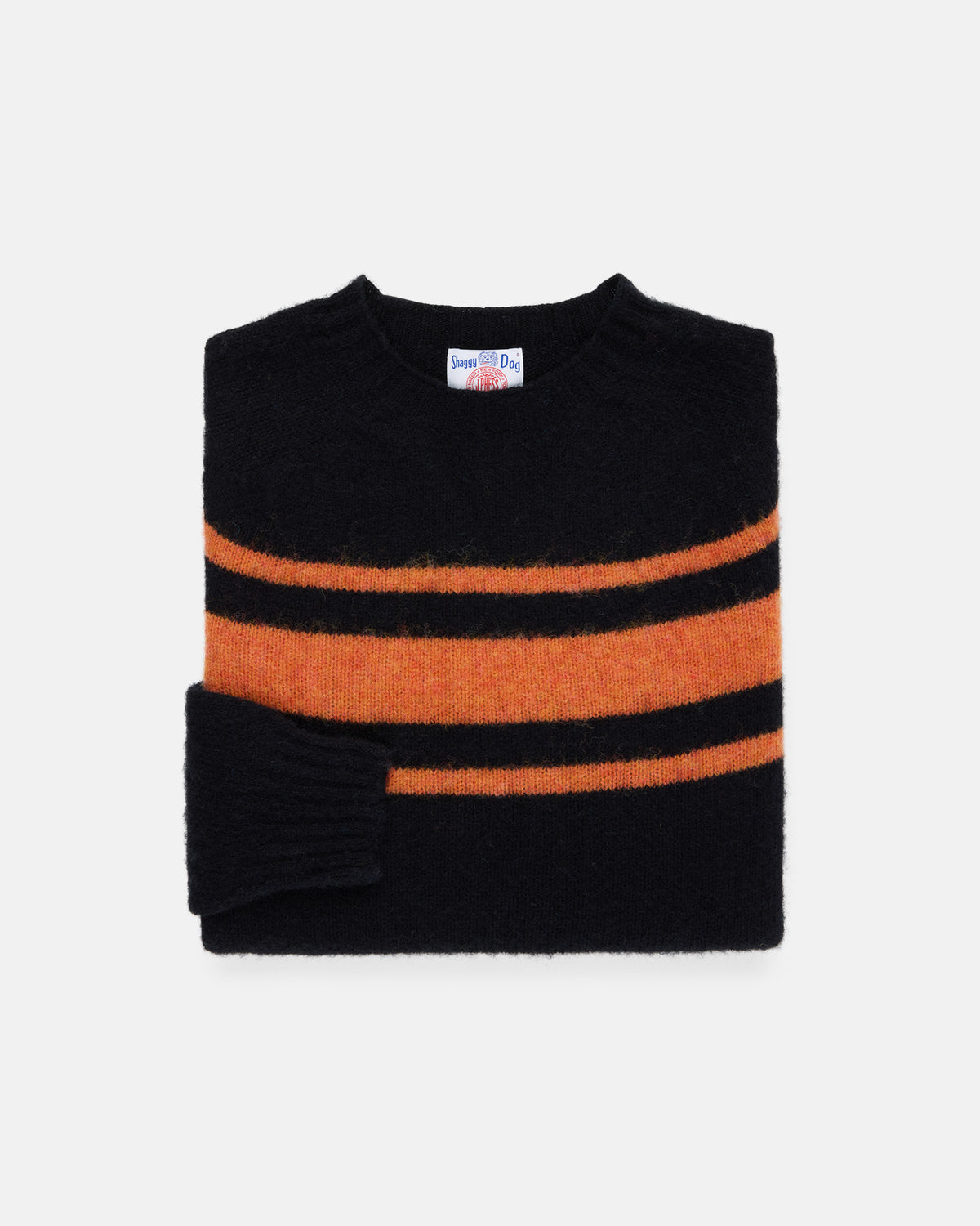 Made-in-Scotland Black Chest Stripe Shaggy Dog Sweater - Trim Fit
