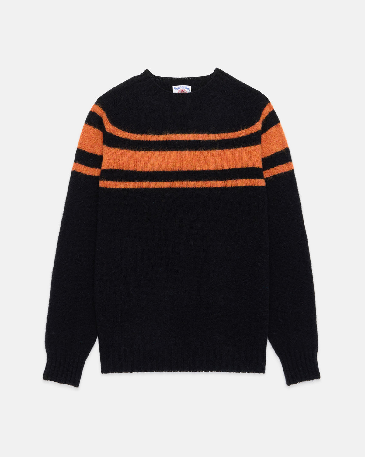 Made-in-Scotland Black Chest Stripe Shaggy Dog Sweater - Trim Fit