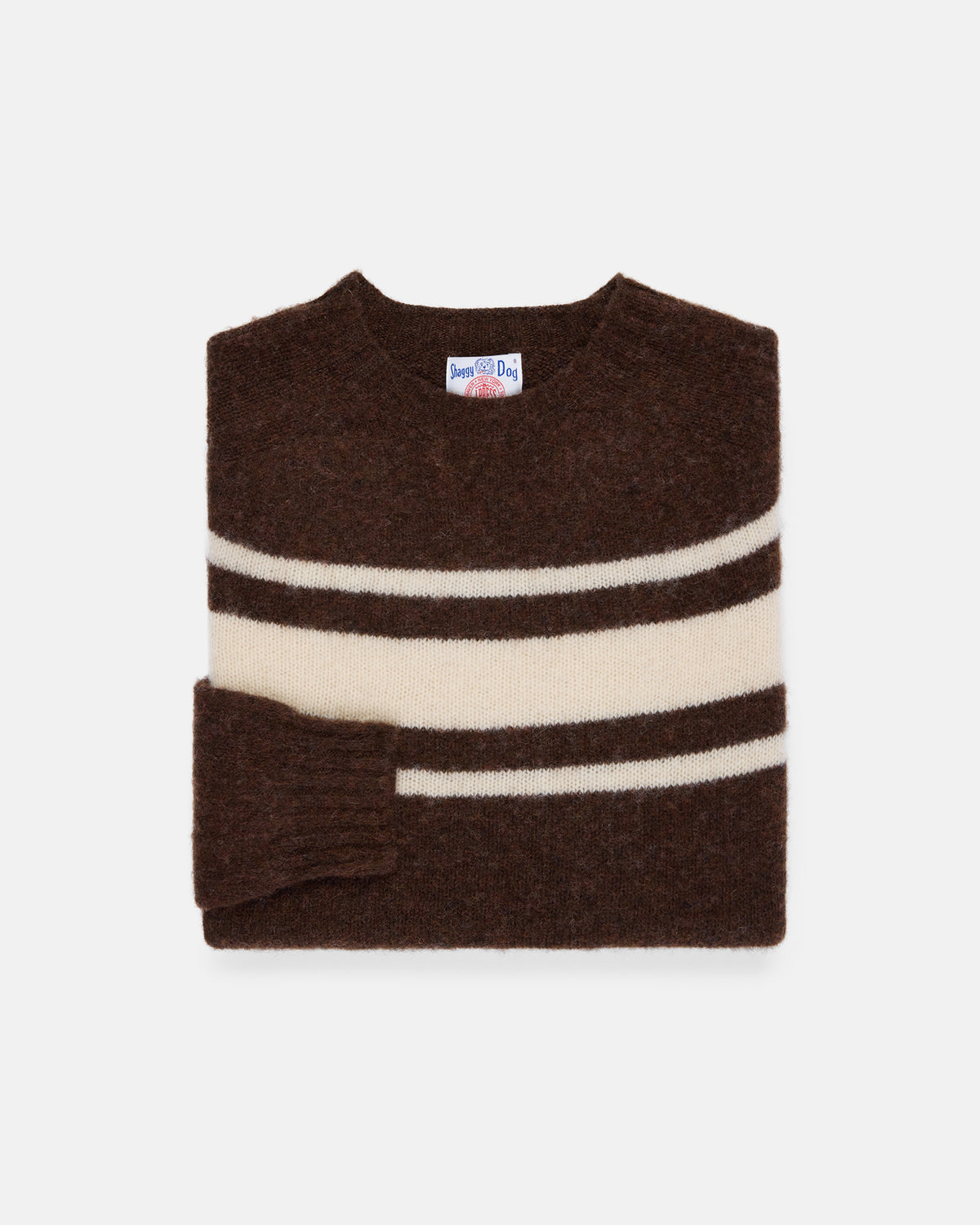 Made-in-Scotland Brown Chest Stripe Shaggy Dog Sweater - Trim Fit