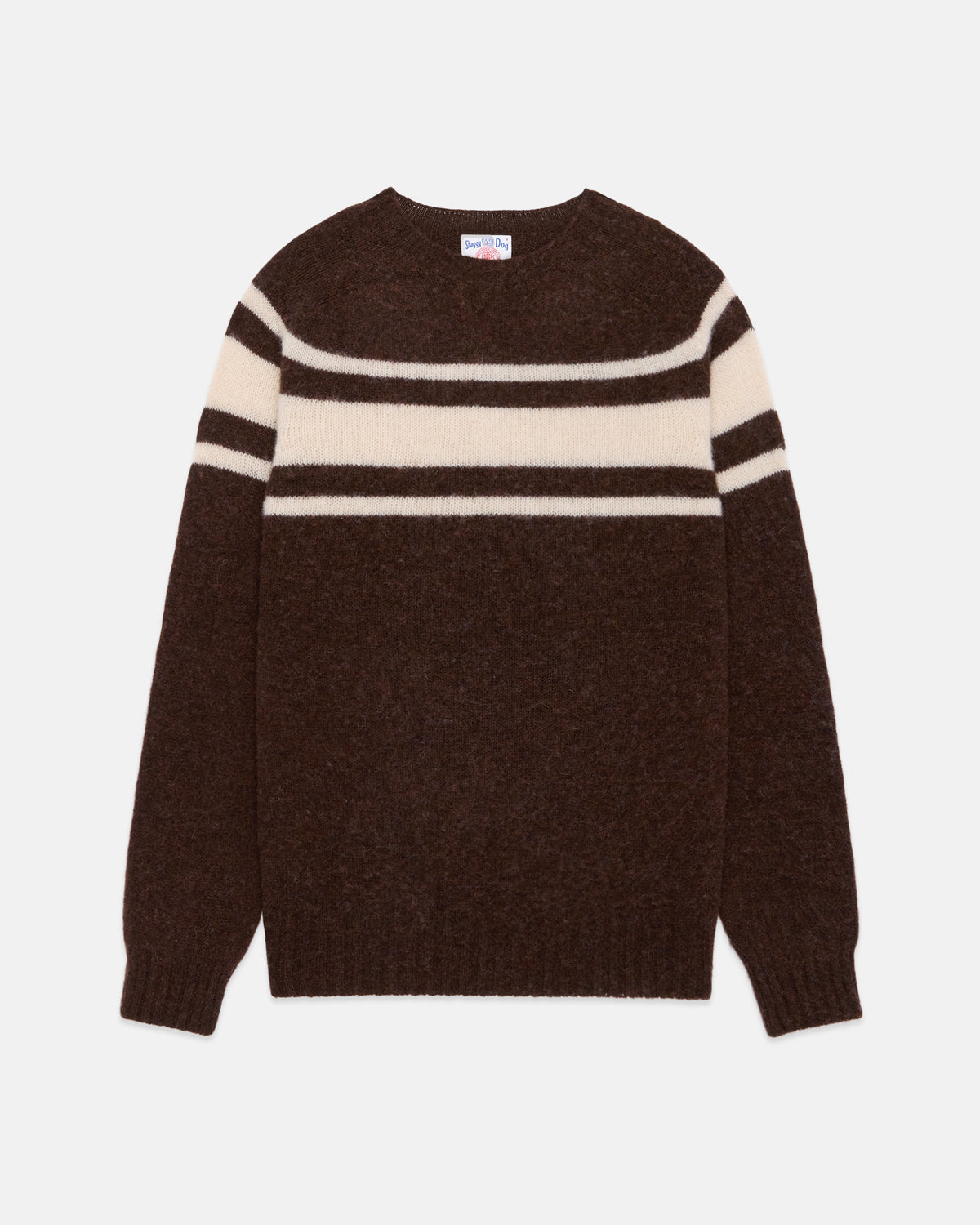 Made-in-Scotland Brown Chest Stripe Shaggy Dog Sweater - Trim Fit