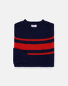 Made-in-Scotland Navy Chest Stripe Shaggy Dog Sweater - Trim Fit