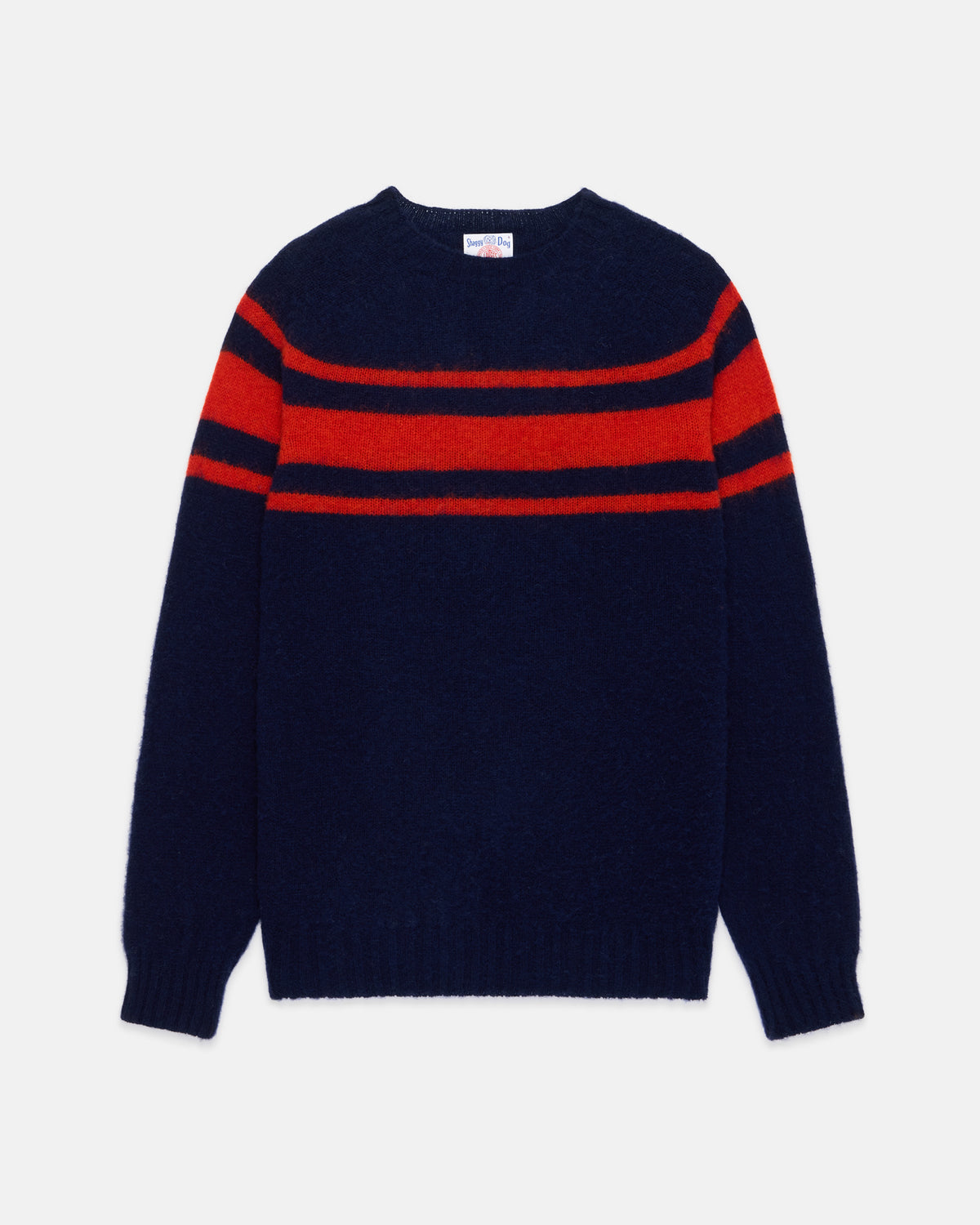 Made-in-Scotland Navy Chest Stripe Shaggy Dog Sweater - Trim Fit