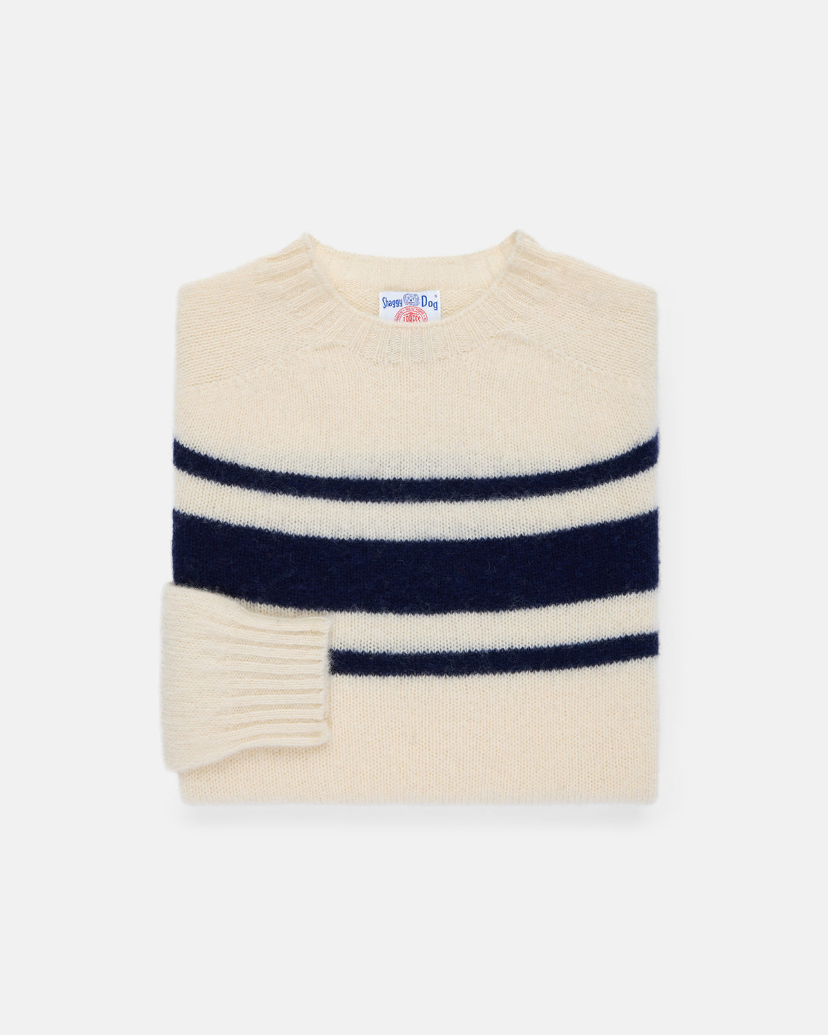 Made-in-Scotland Natural Chest Stripe Shaggy Dog Sweater - Trim Fit