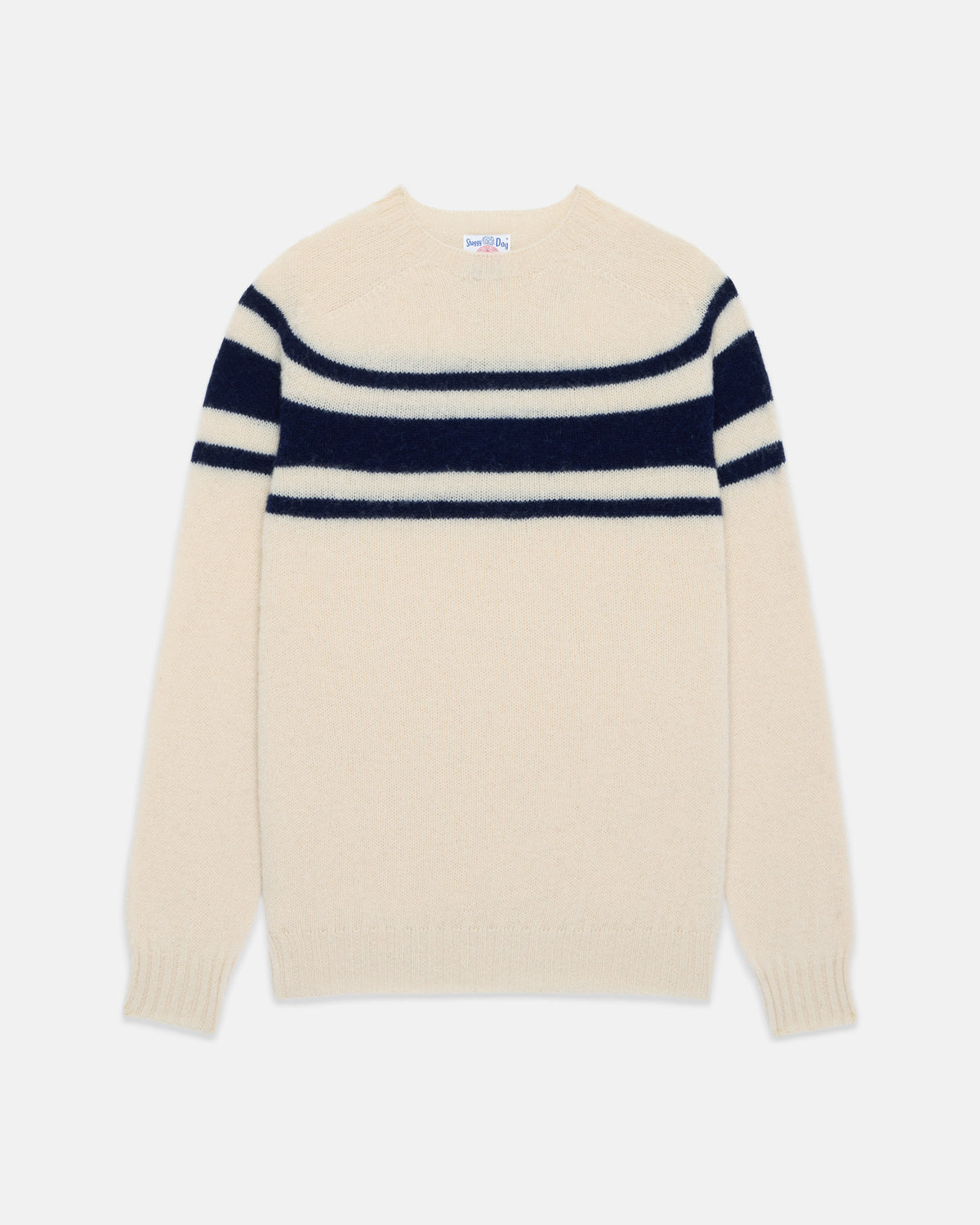 Made-in-Scotland Natural Chest Stripe Shaggy Dog Sweater - Trim Fit