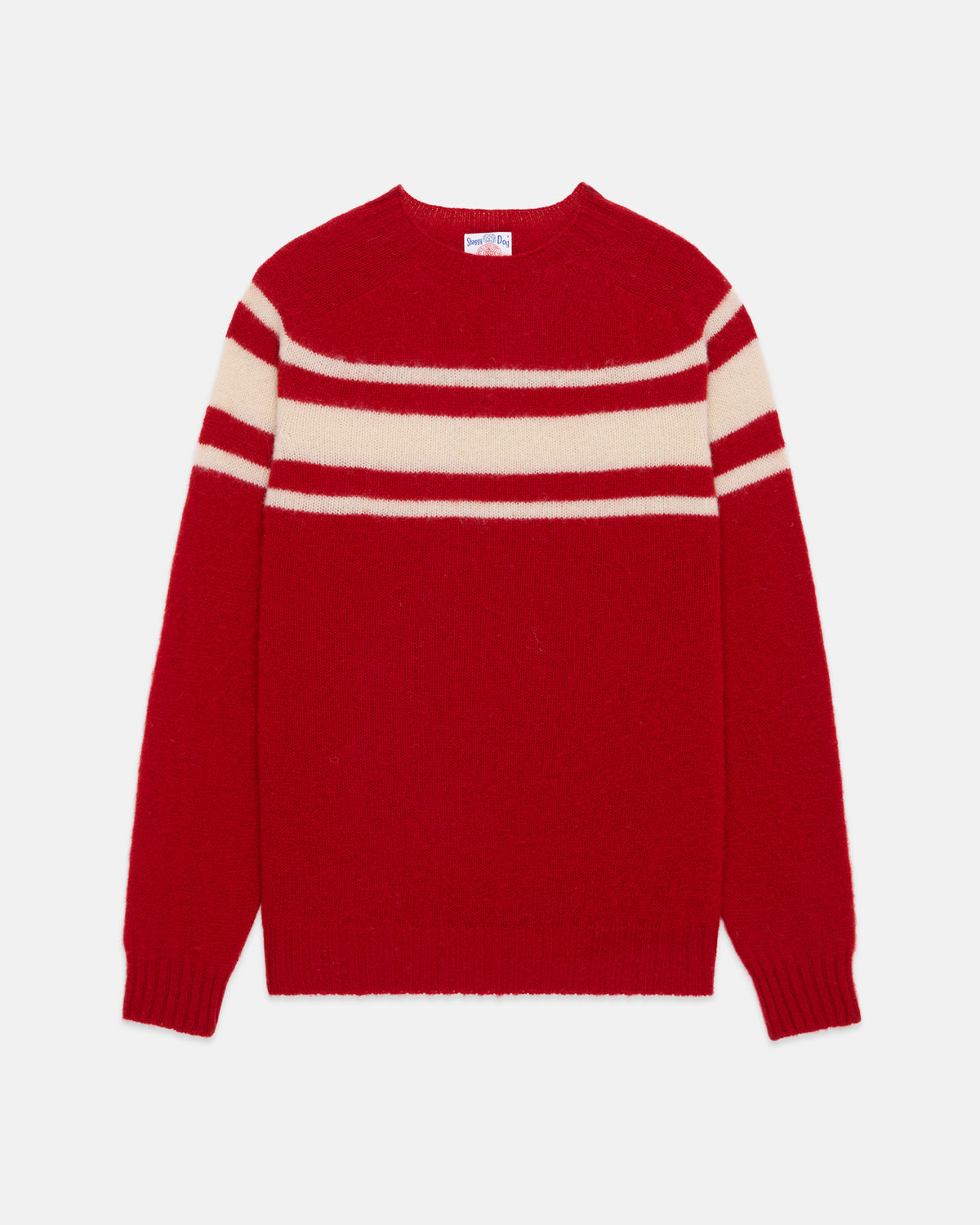 Made-in-Scotland Red Chest Stripe Shaggy Dog Sweater - Trim Fit