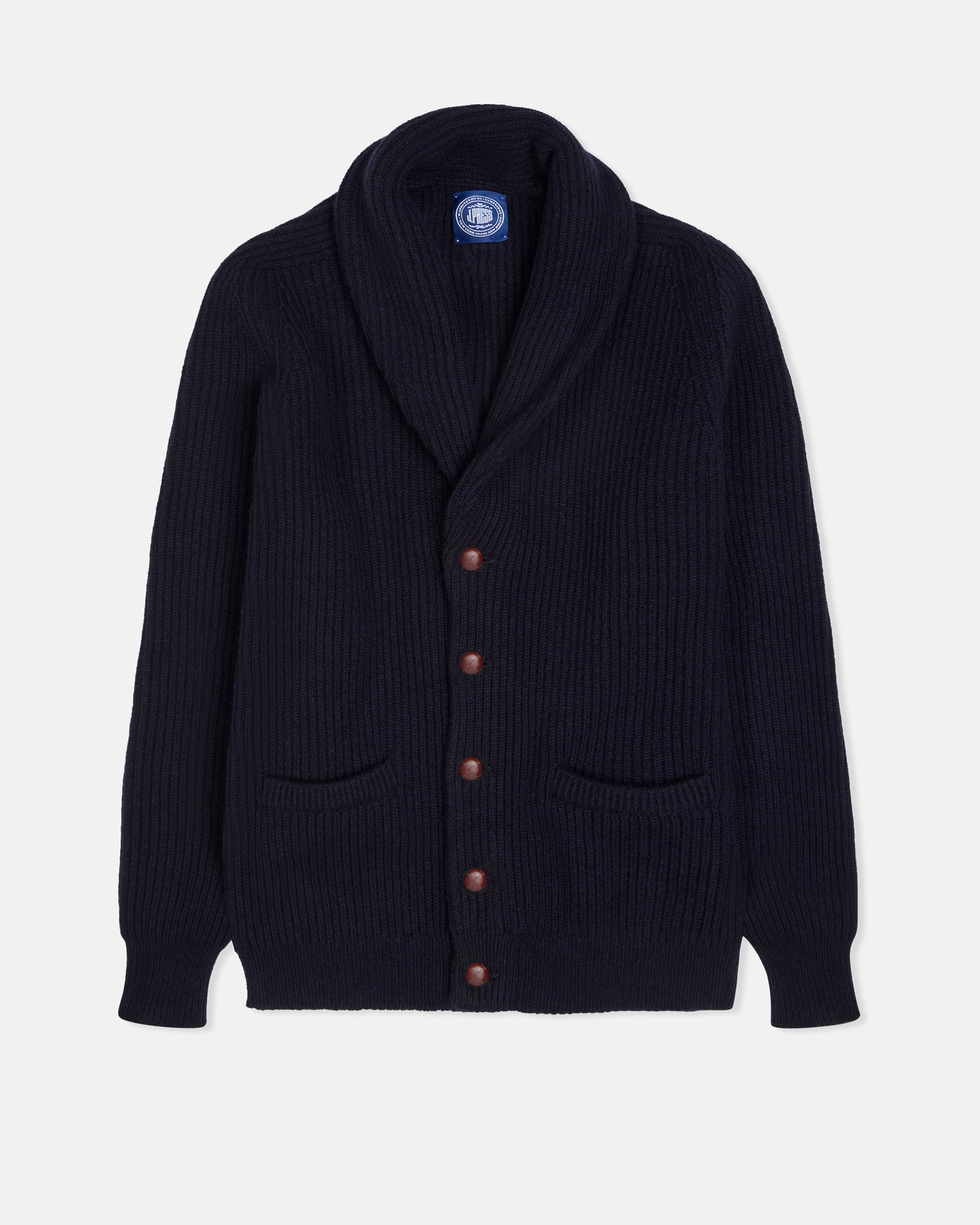 Made-in-Scotland Navy Cashmere Shawl Collar Cardigan