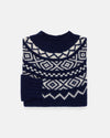 Made-in-Scotland Navy & White Heavy Yoke Fair Isle Crew Neck Sweater