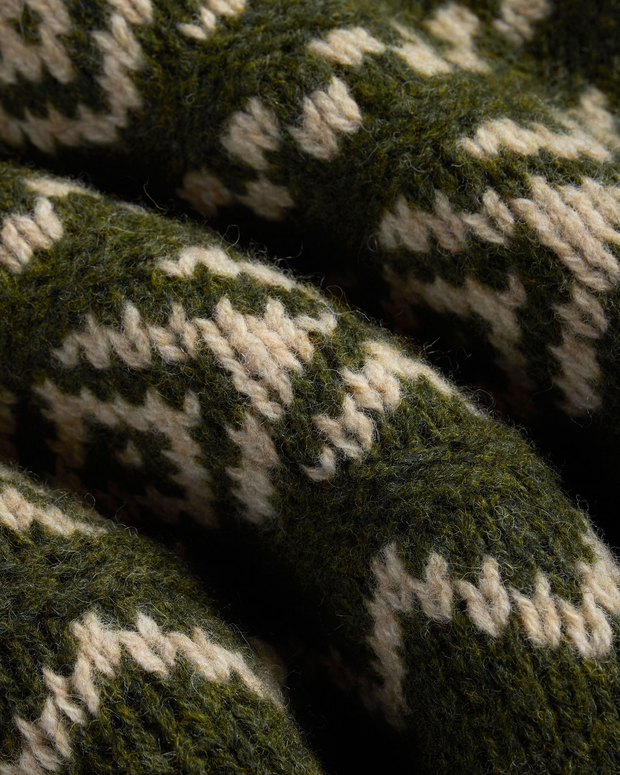 Made-in-Scotland Green & White Heavy Yoke Fair Isle Crew Neck Sweater