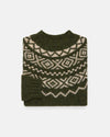 Made-in-Scotland Green & White Heavy Yoke Fair Isle Crew Neck Sweater