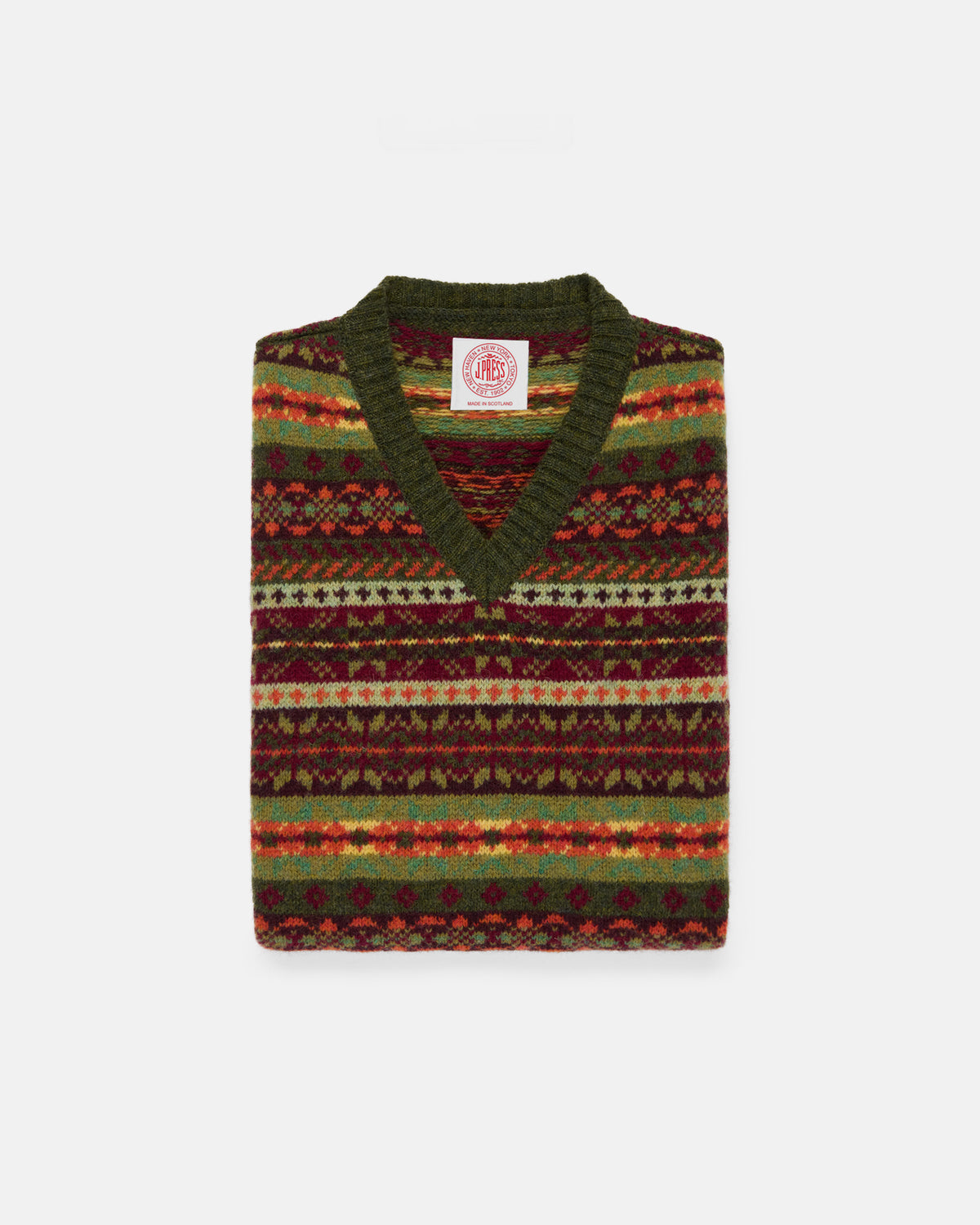 Made-in-Scotland Green Fair Isle Vest - Trim Fit