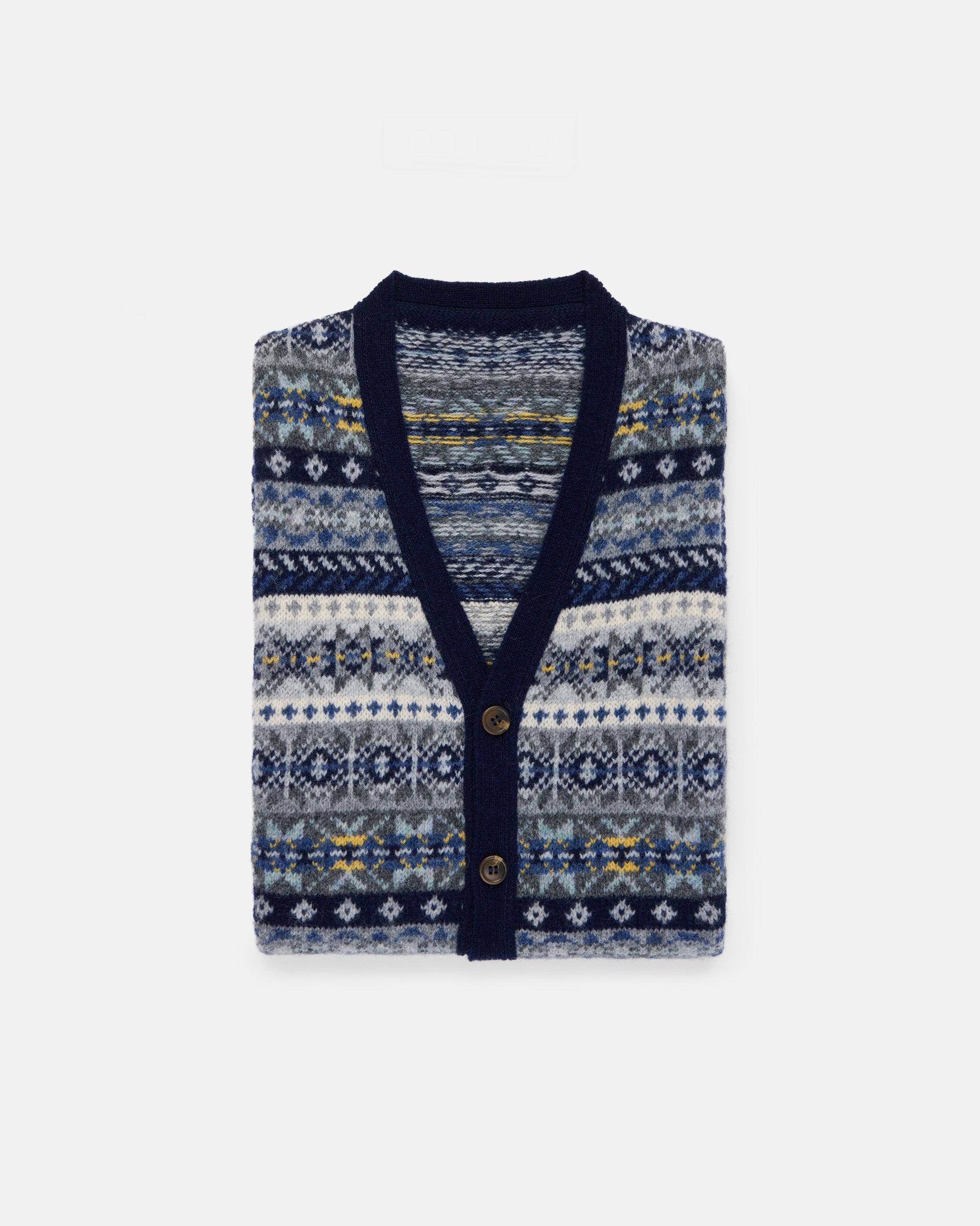 Made-in-Scotland Navy Fair Isle Cardigan Vest