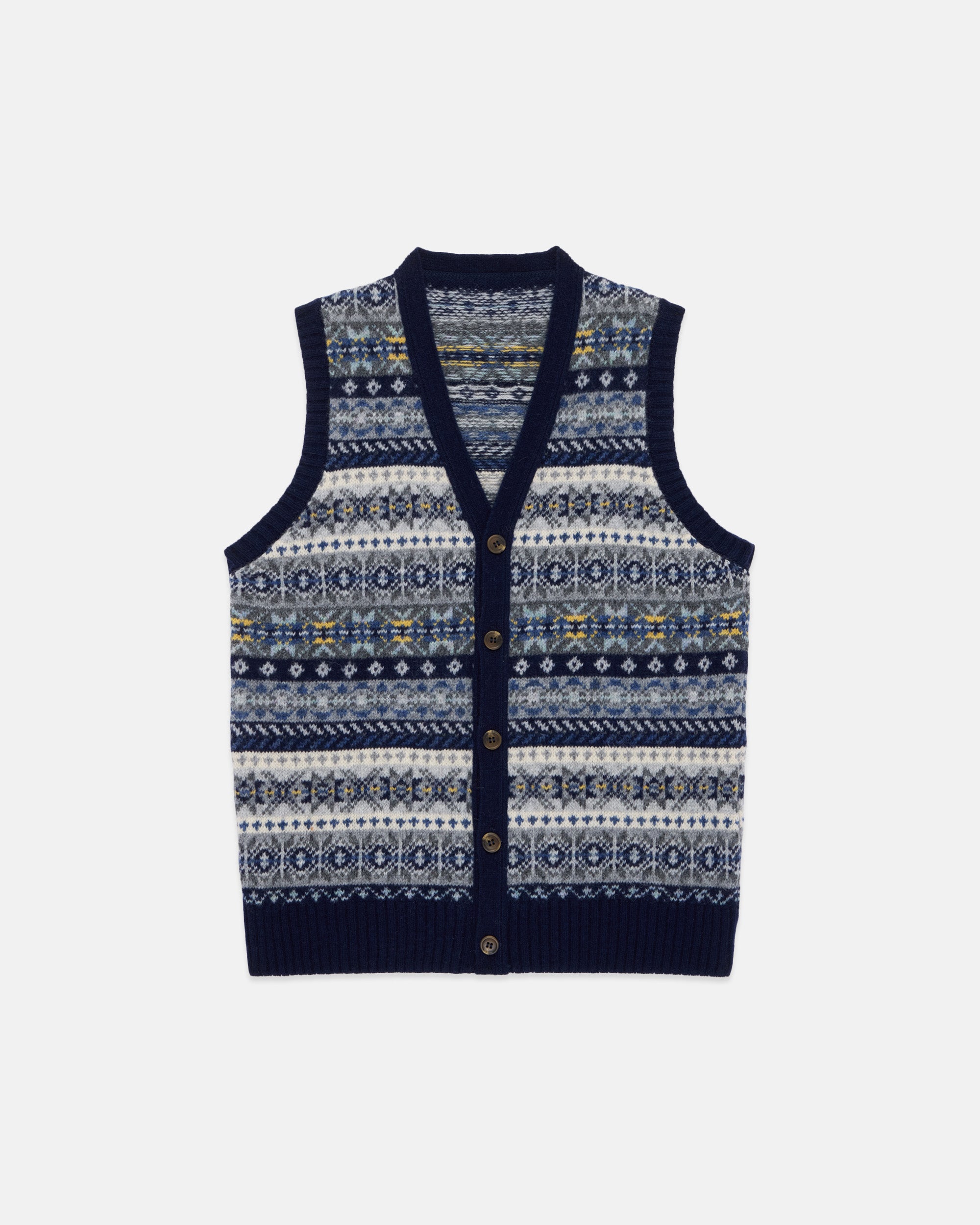 Made-in-Scotland Navy Fair Isle Cardigan Vest