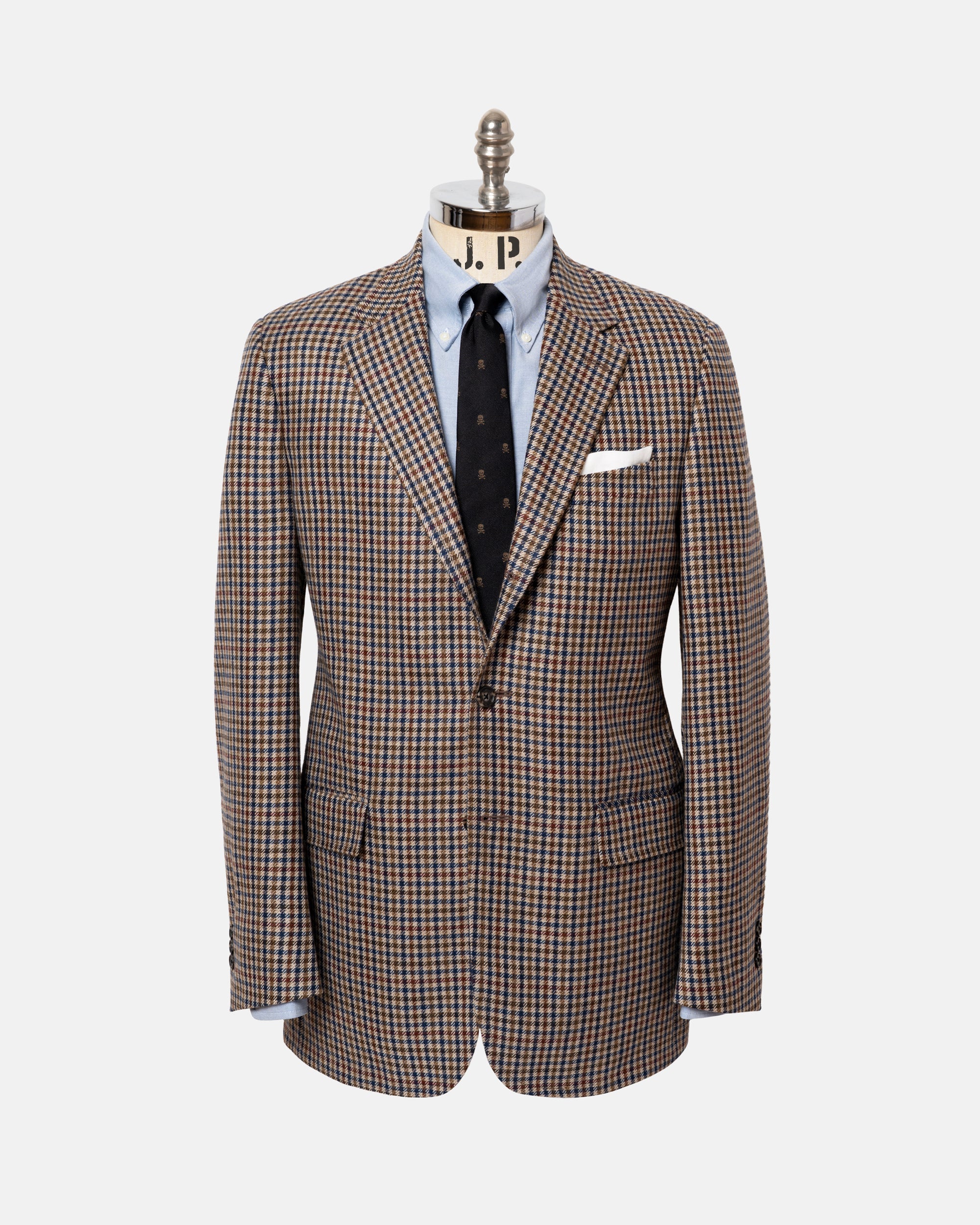 Made-in-Canada Tan & Navy Check Pure Cashmere Sport Coat - Custom Make